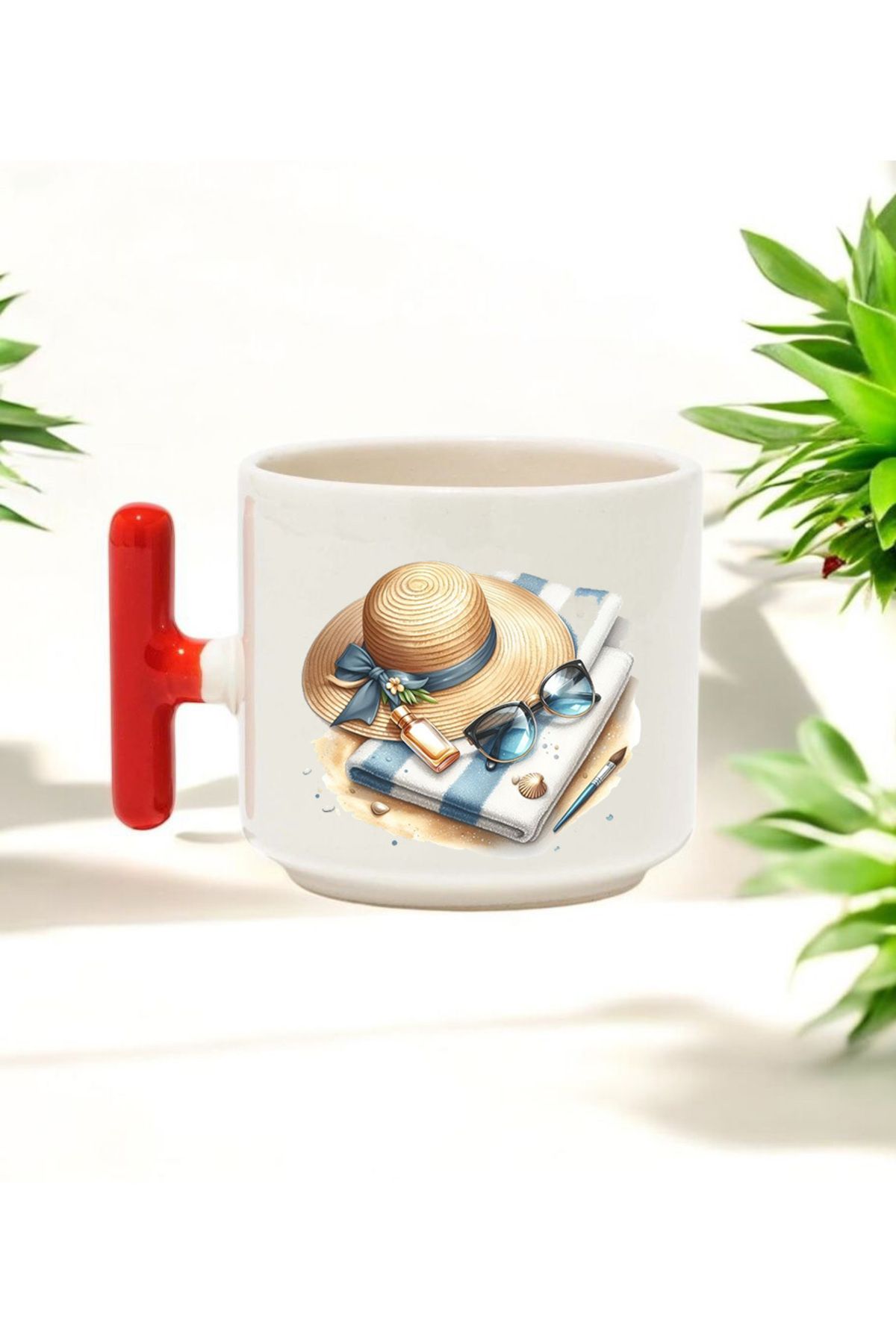 BB TRADE Yaz Kreasyonu T Kulplu Seramik Baskılı Kupa Bardak 250 ML