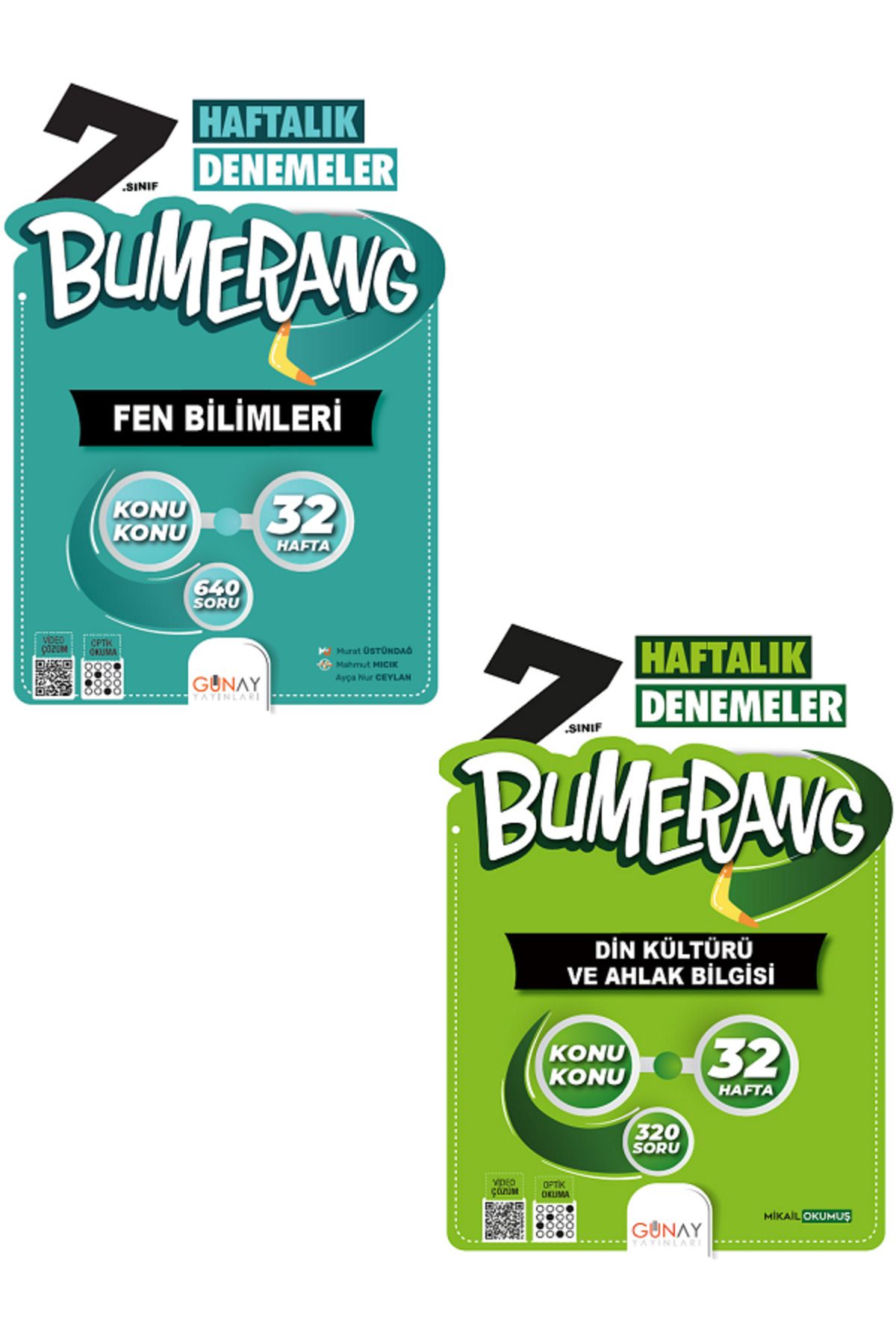 Evrensel İletişim Yayınları 7.Sınıf Günay Bumerang Fen Bilimleri + Din Kültürü 32 Haftalık Denemeler / Konu Konu / 2 KİTAP SET