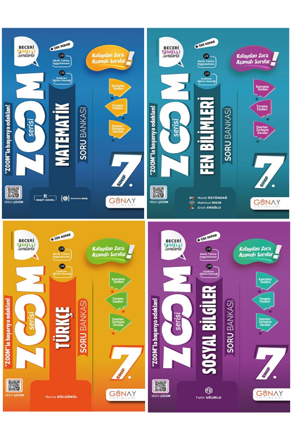 Evrensel İletişim Yayınları 7.Sınıf Günay ZOOM Matematik + Türkçe + Fen Bilimleri + Sosyal Soru Bankaları / 4 KİTAP SET