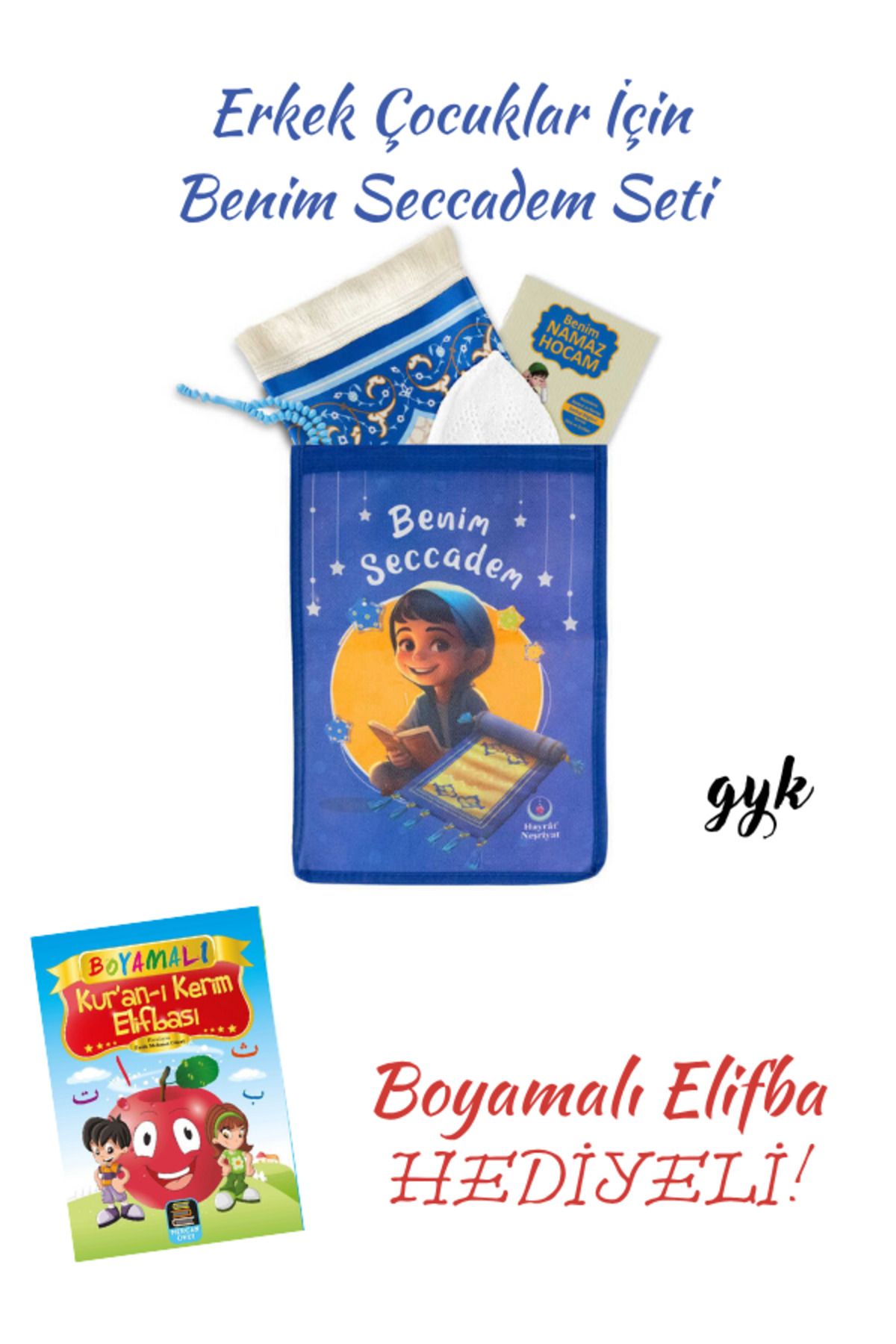 Hayrat Neşriyat Benim Seccadem Seti (Erkekler İçin) Mavi - Boyamalı Kur'an-ı Kerim Elifbası(HEDİYE!)