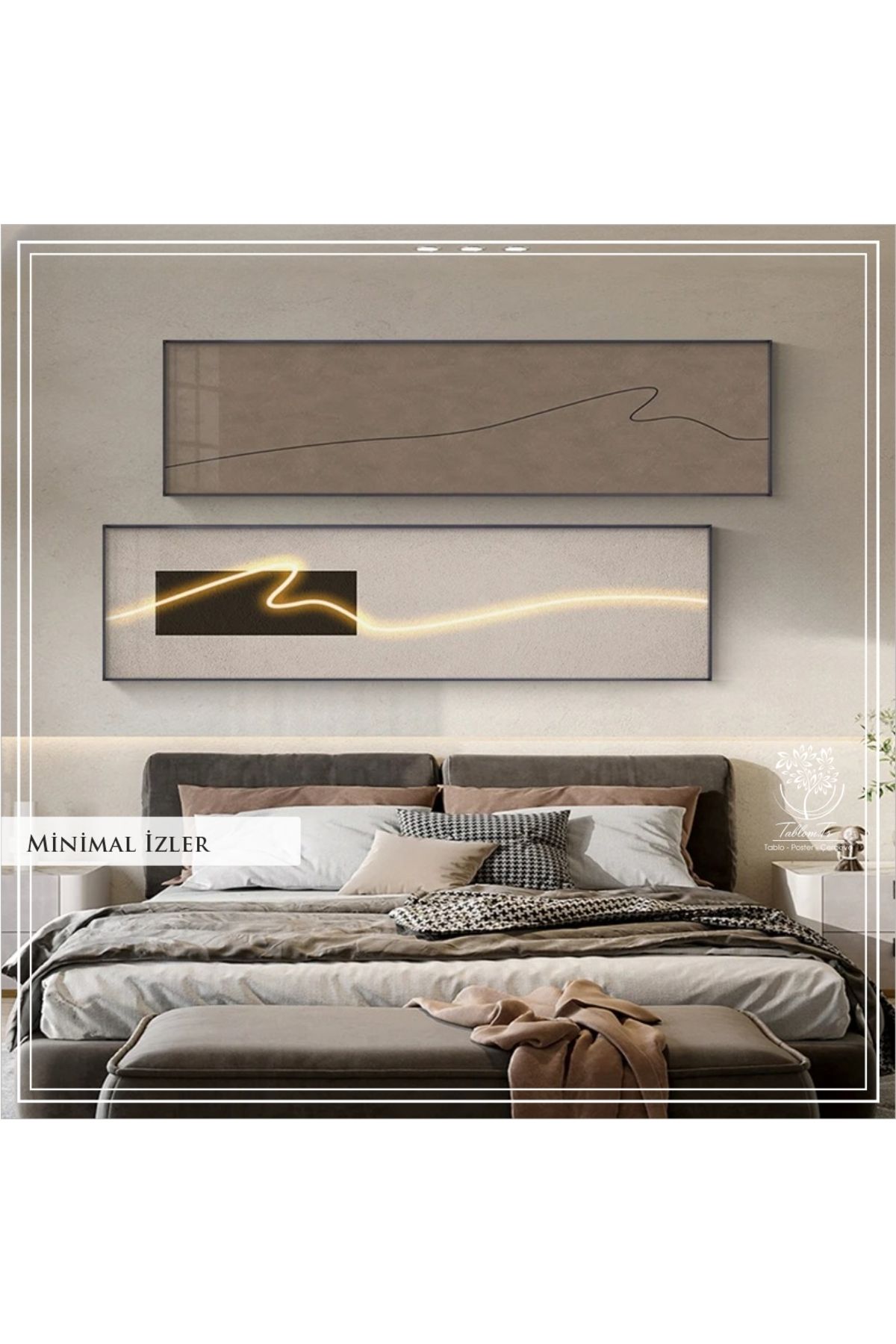 Tablomtr Dijital Baskılı Metal Çerçeveli Camlı 2'li Dekoratif Tablo - Minimal İzler