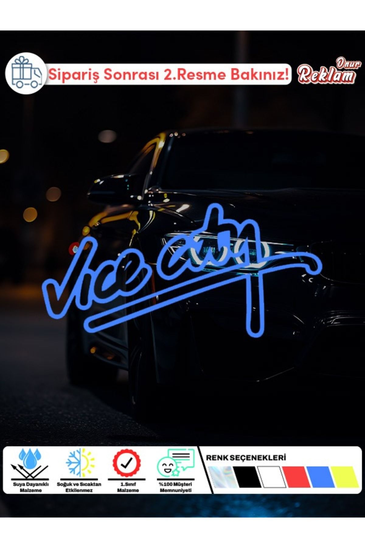 Onur Reklam Vice City Yazılı Holografik Sticker – Neon Stil Araba ve Laptop Çıkartması