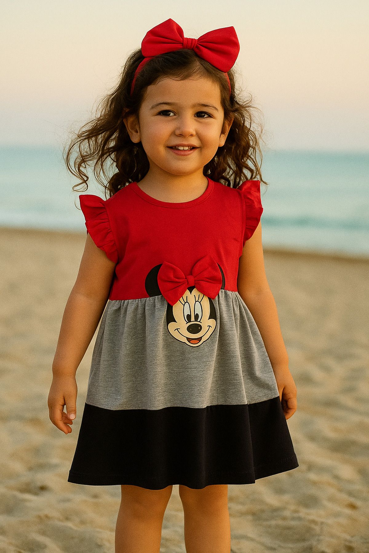 DECO Kız Çocuk 2 - 5 Yaş Minnie Mouse Desenli Kırmızı Elbise
