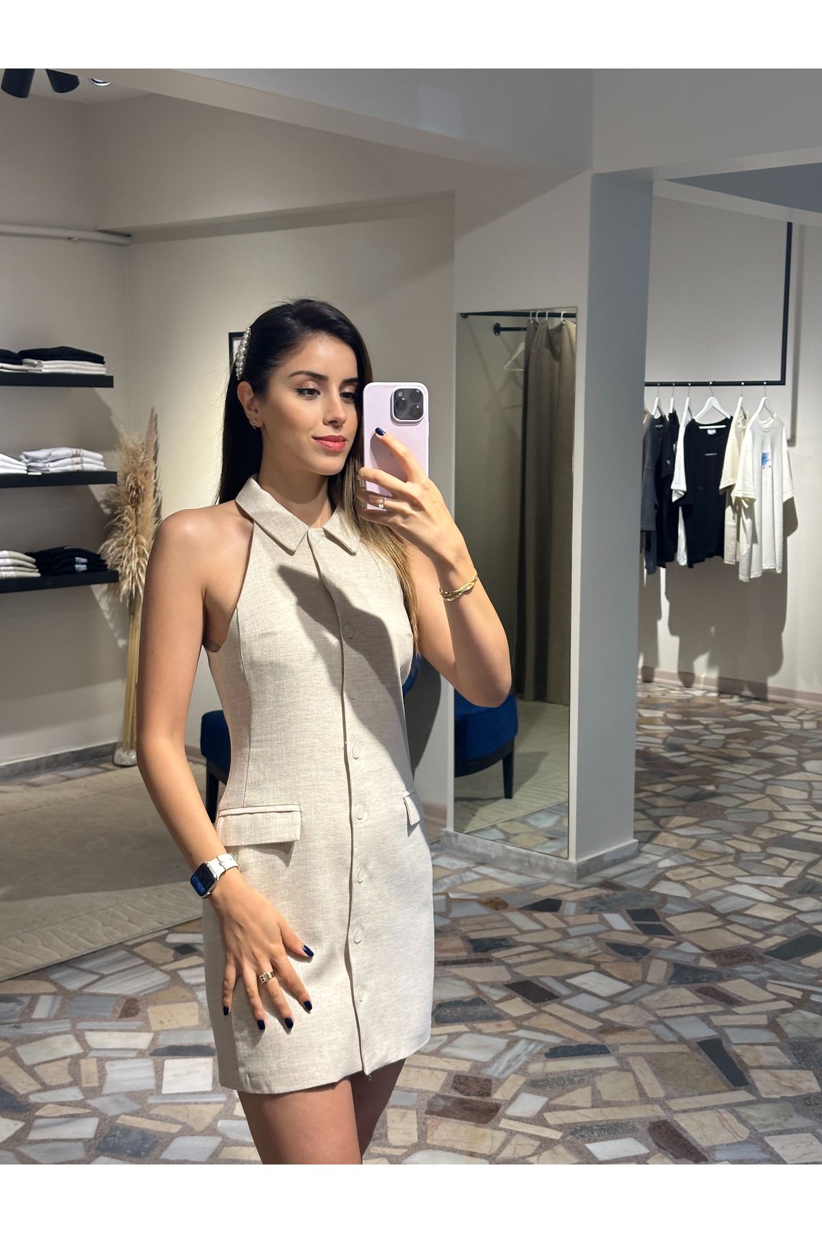 Butik Kadın halter yaka mini elbise