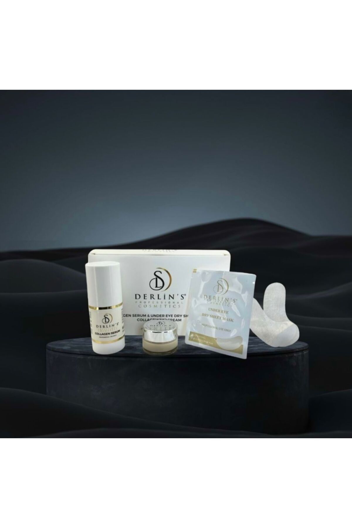 Derlin's Professional Cosmetics Collagen Serum & Under Eye Dry Sheet Mask & Collagen Eye Cream (10 Kullanım)