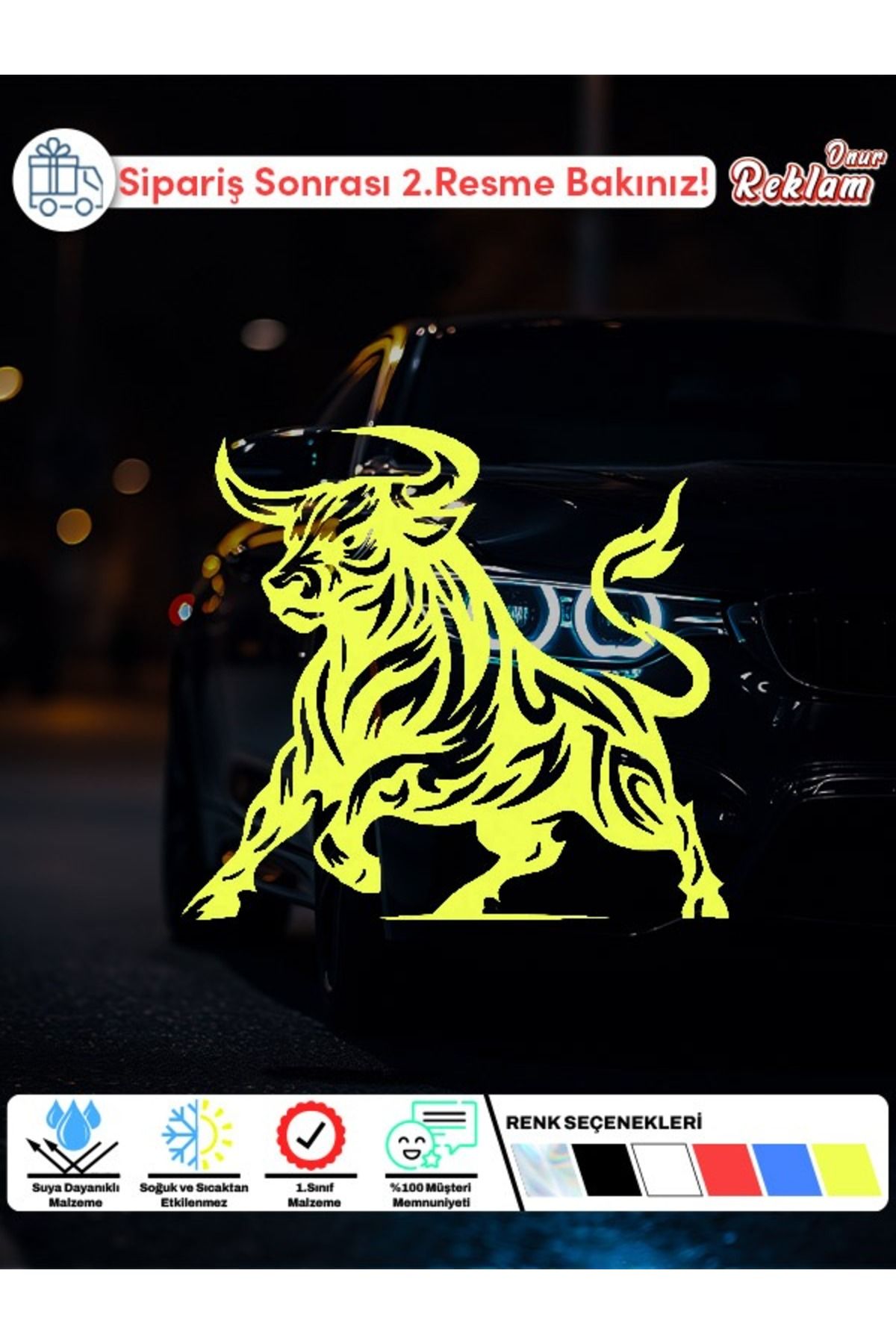 Onur Reklam Boğa Figürlü Araba Stickerı – 30x27 cm | Suya Dayanıklı, Modifiye Vinil Çıkartma