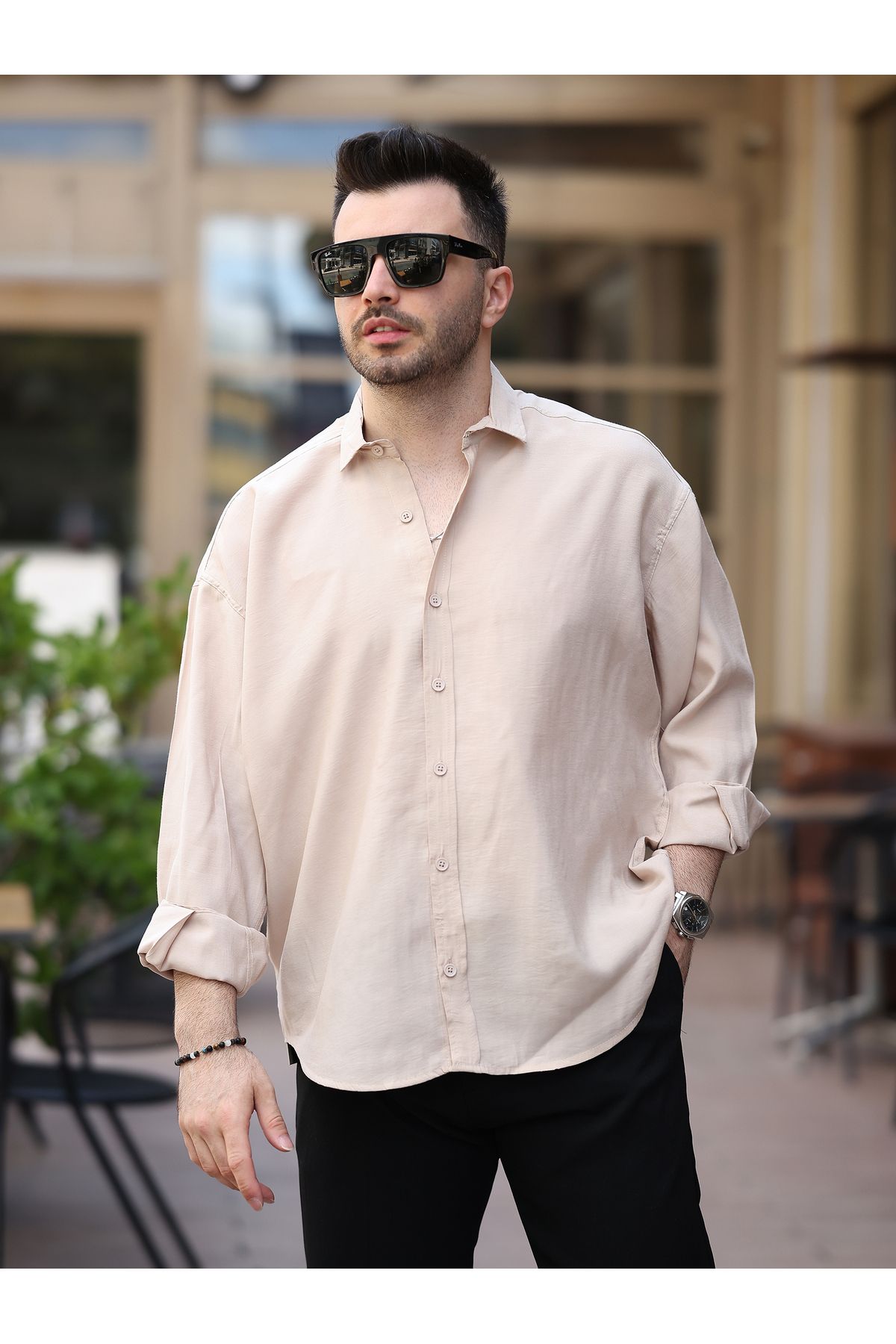 LUMAST Erkek Oversize Yazlık Hafif Ütü İstemez Oval Kesim Modal Gömlek