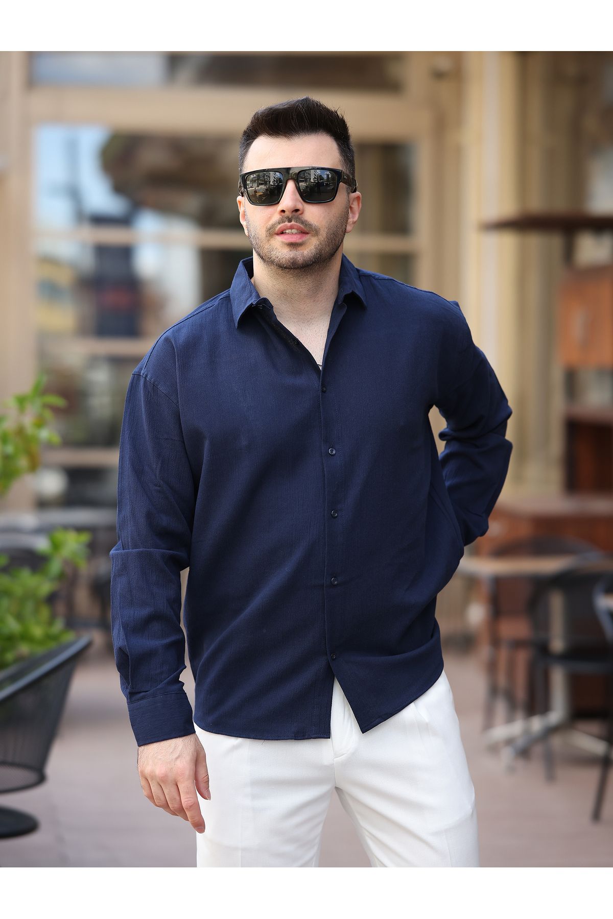 BASEL.CO Erkek Relax Fit Muslin/Keten Gömlek