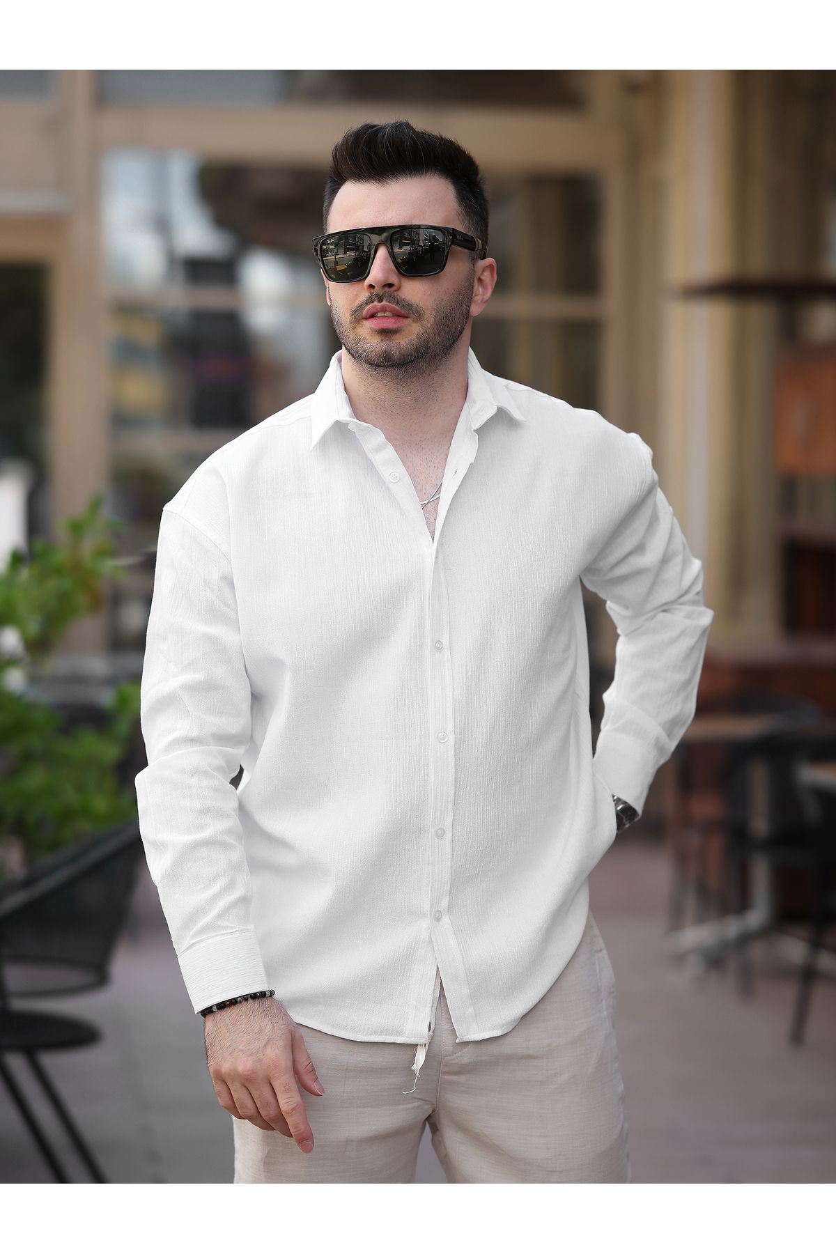 BASEL.CO Erkek Relax Fit Muslin/Keten Gömlek
