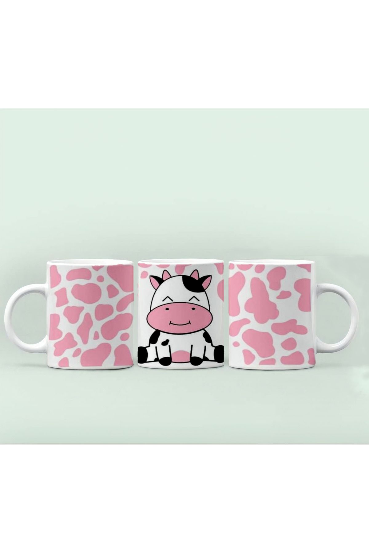GünayStore İnek Desenli Siyah-Pembe Çay Kahve Kupa 300 Ml