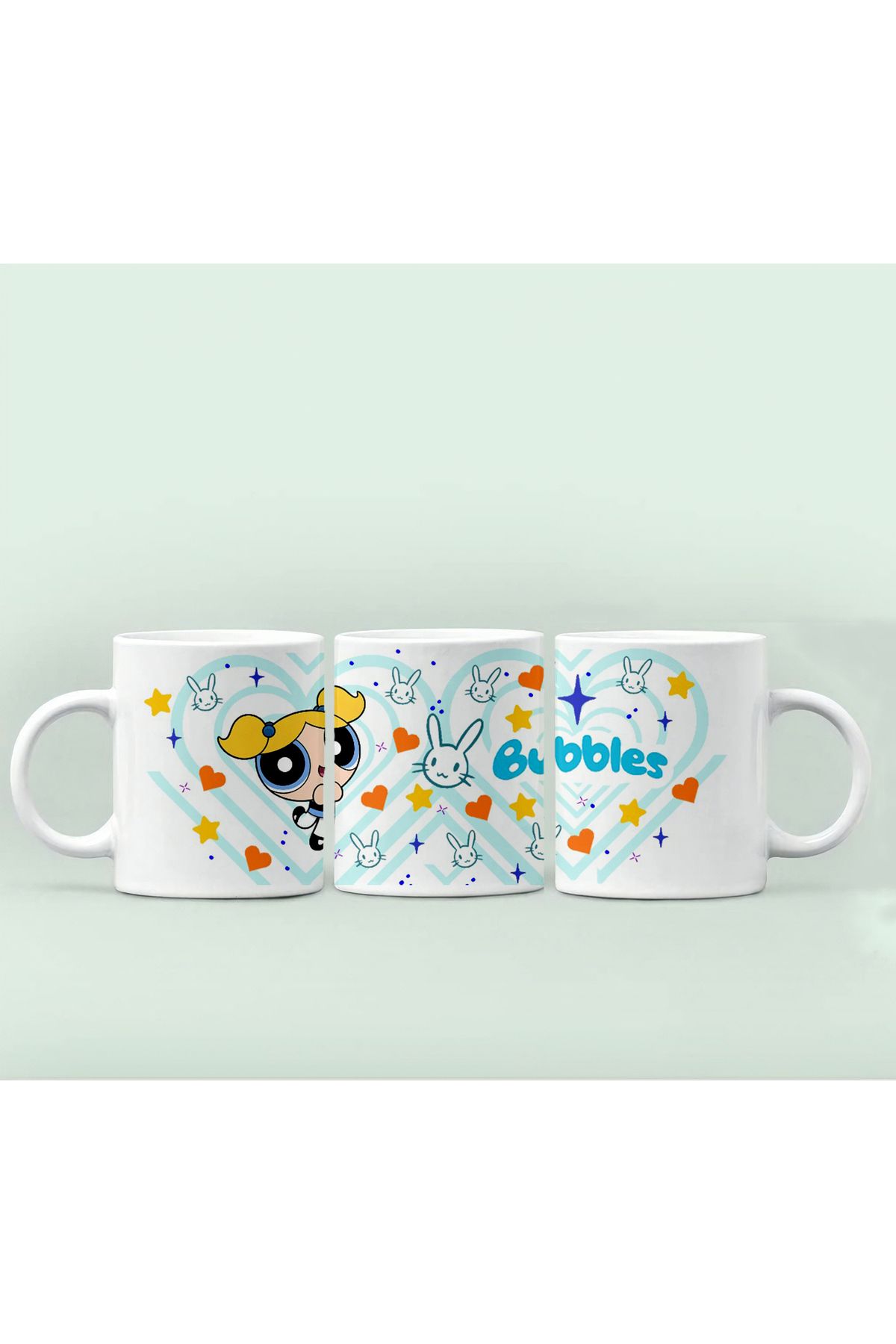 GünayStore PowerPuff Girls - Bubbles- Buttercup Blossom Kalp Detaylı Kupa Bardak 300 ml