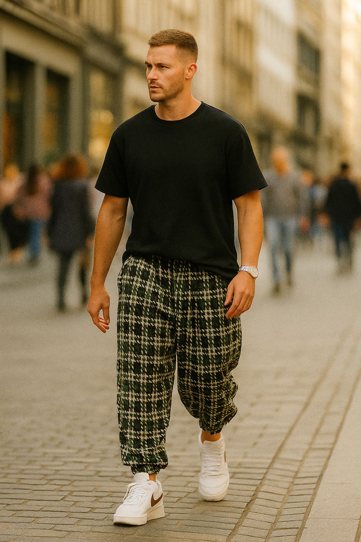 SUPERBLUE Erkek Yazlık Desenli Yeşil Jogger Şalvar Pantolon