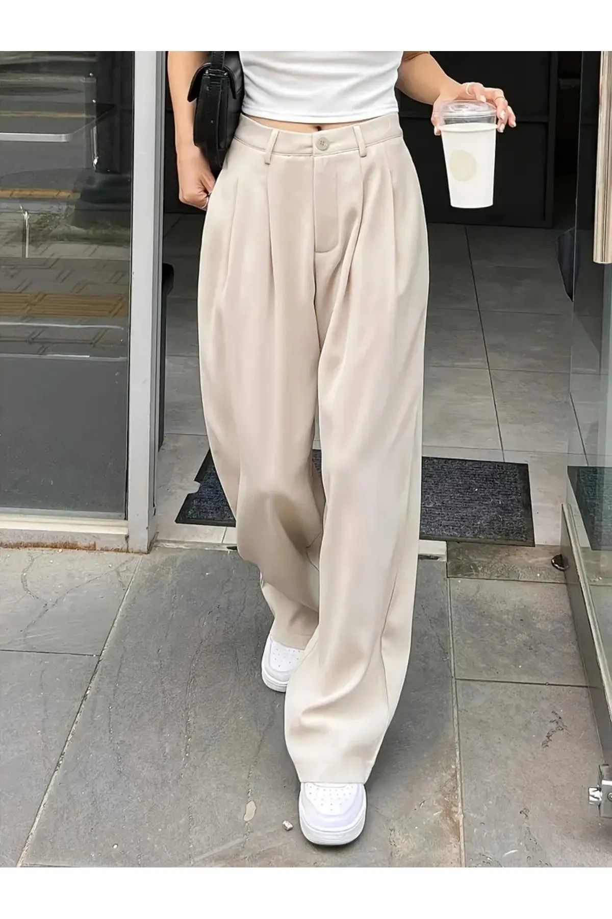LAND MODA Kadın Pileli Kumaş yüksek bel Palazzo Pantolon