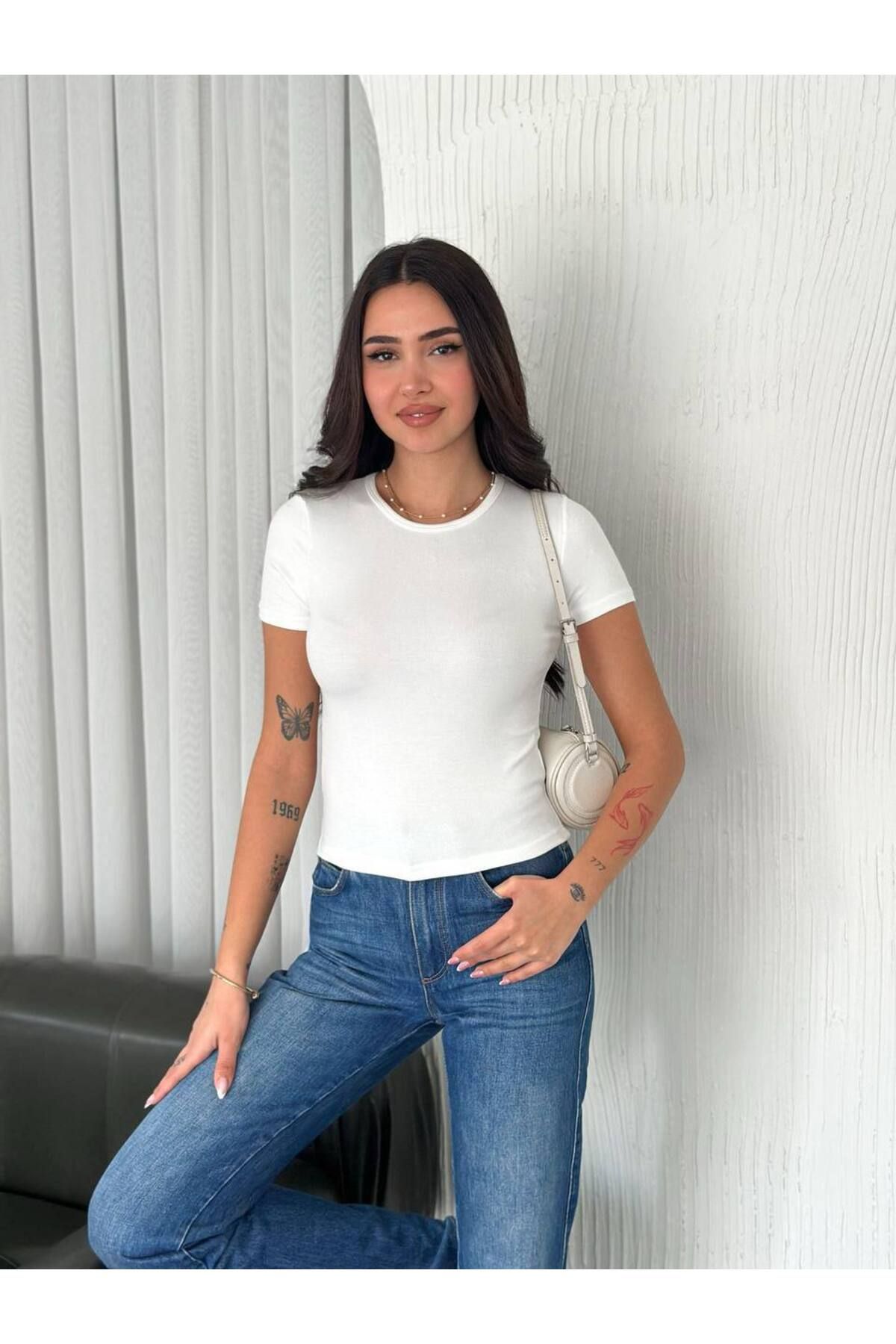 Noa Noa Basic Modal Kumaş Crop T-Shirt