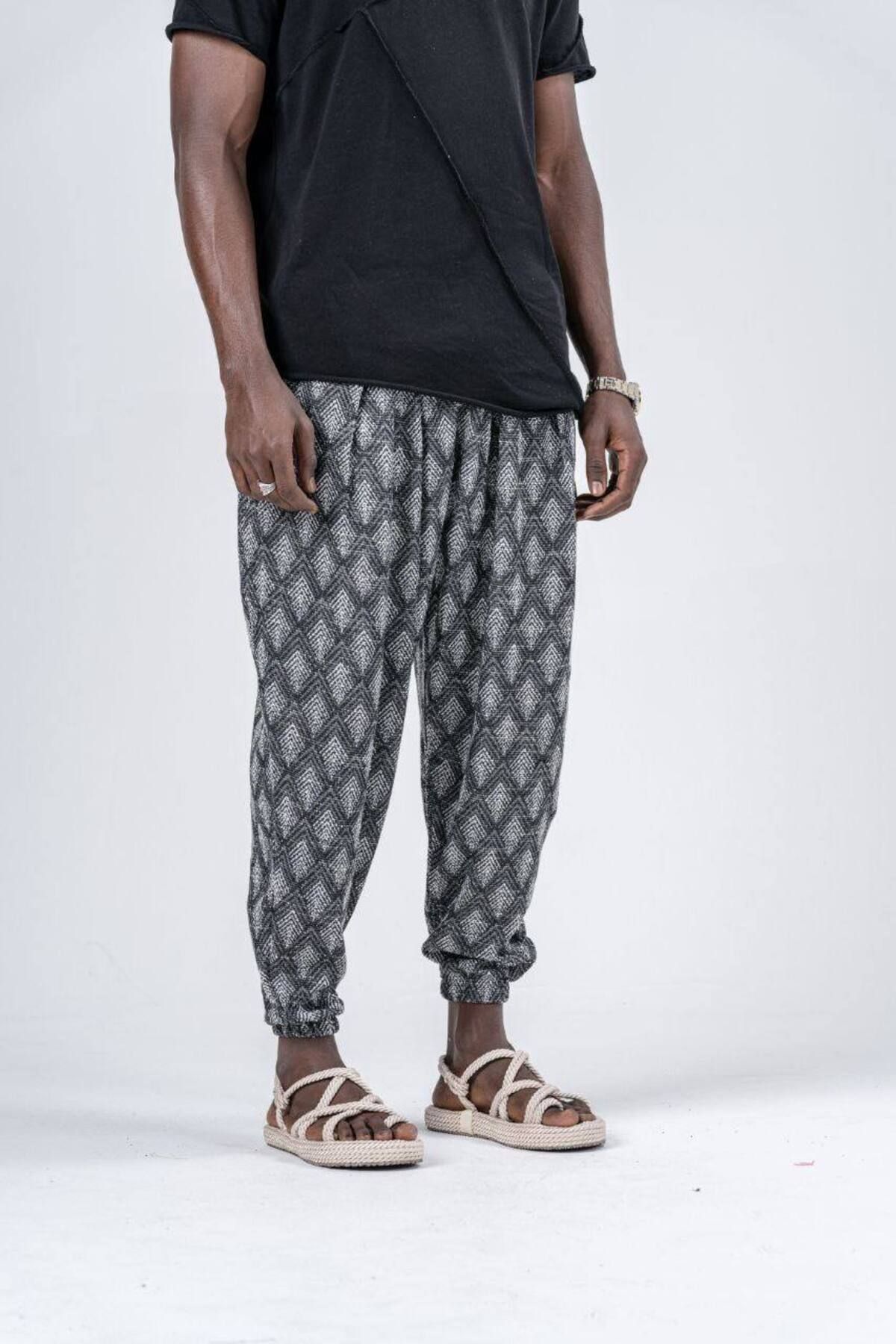 SUPERBLUE-Men's Summer Patterned Smoked Jogger Baggy Trousers 4