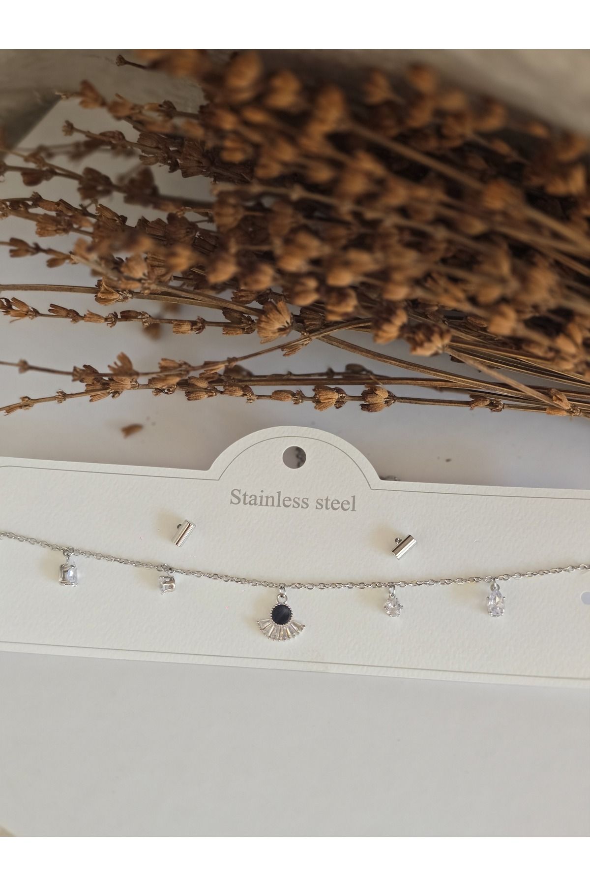 DEMİR ACCESORİES Kadın Çelik Takım Kolye Küpe Set