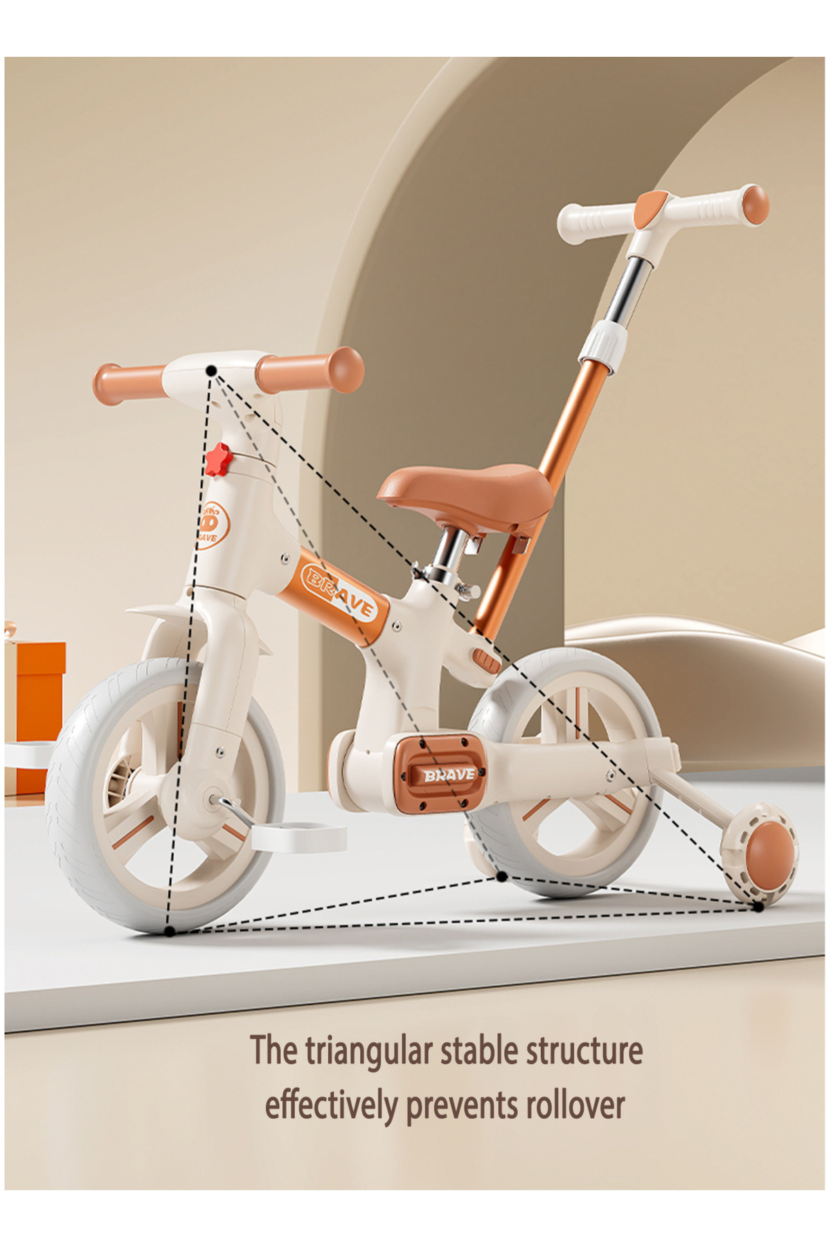 PLAYZO-3 in 1 Foldable Kids Tricycle with Adjustable Push Handle – Toddler Bike with 3-Stage Height 5