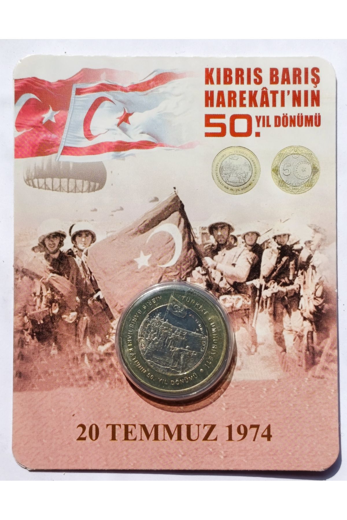Koleksiyon 2024 KIBRIS BARIŞ HAREKATI HATIRA 5 LİRA ÇİL. *ÖZEL KİTİNDE*