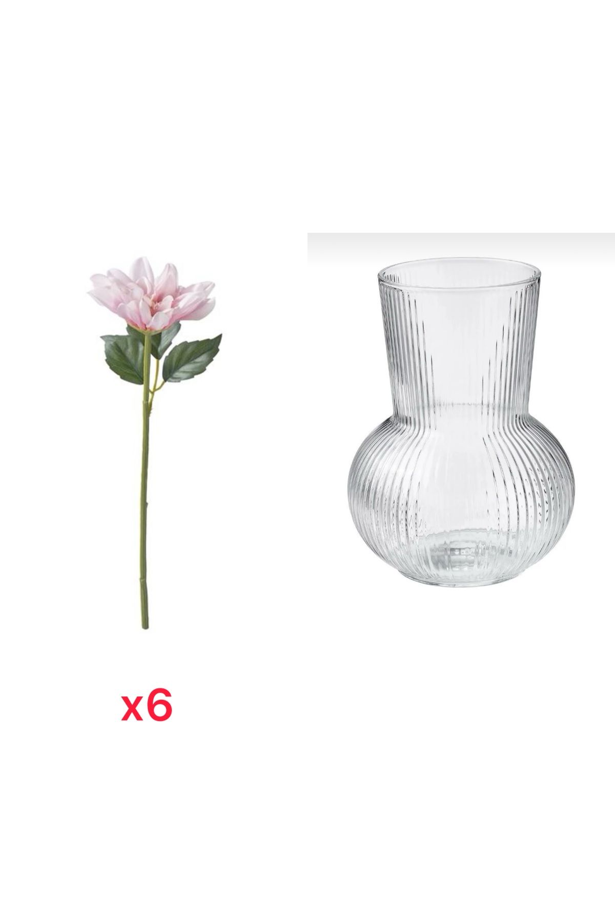 IKEA Smycka yapay çiçek pembe 30cm, Padrag cam vazo