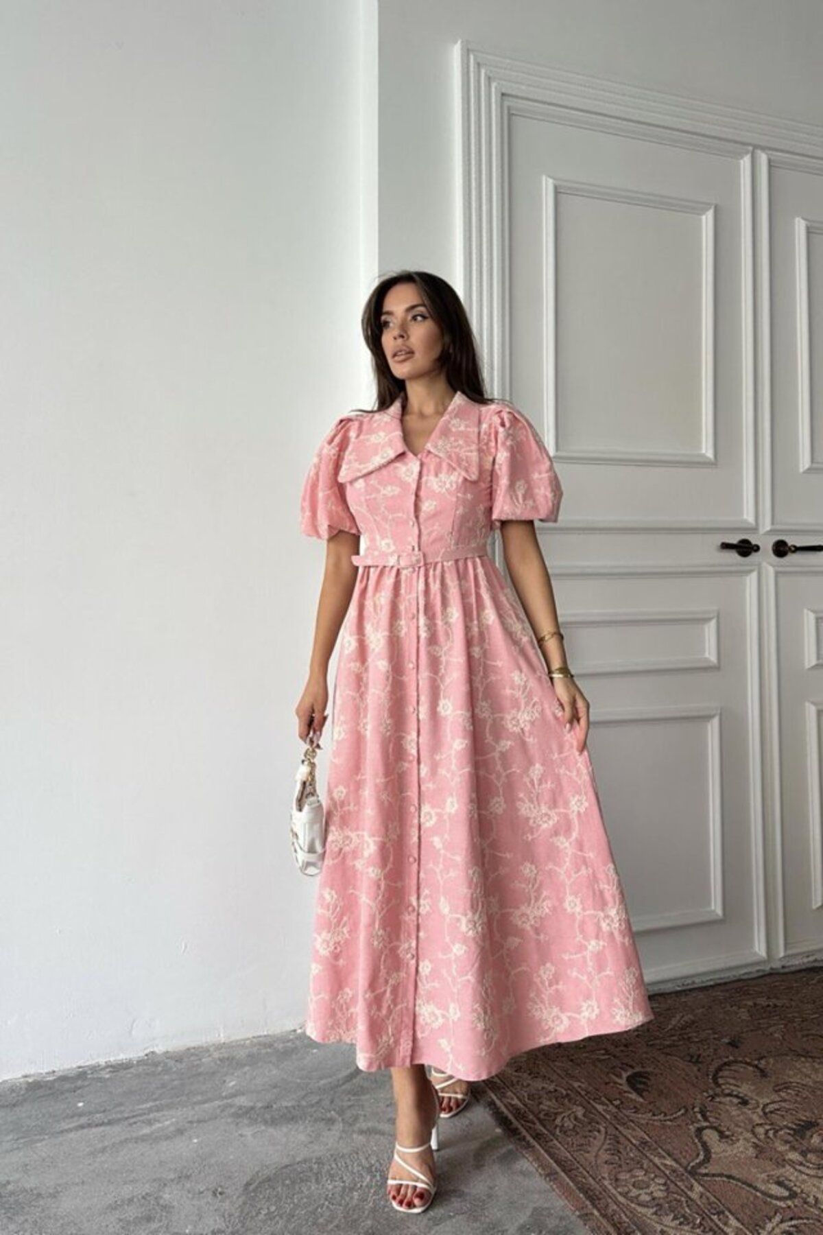 ETİLER COLLECTION Pembe Bebe Yaka Balon Kollu Elbise