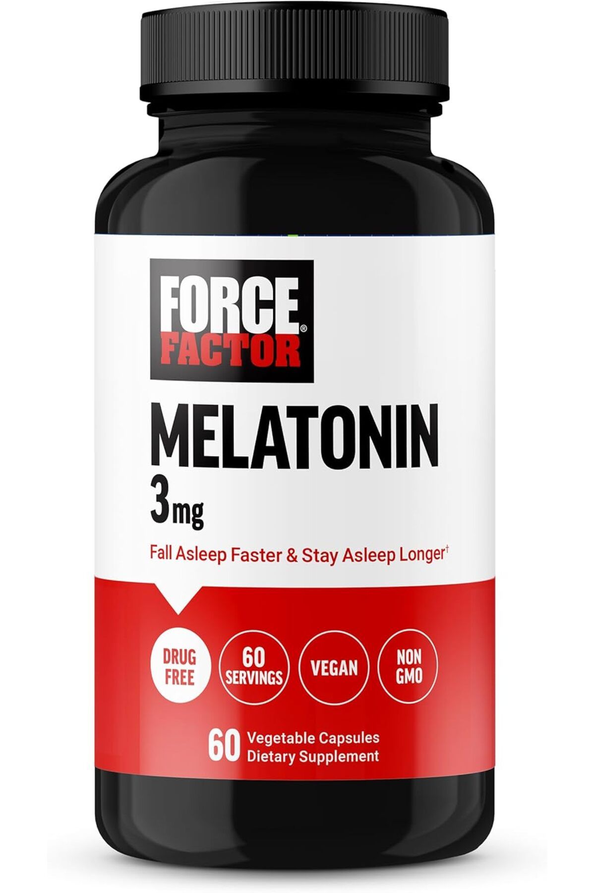 force factor Melatonin 3mg, Drug-Free Supplement, Vegan, Non-GMO, 60 Vegetable Caps