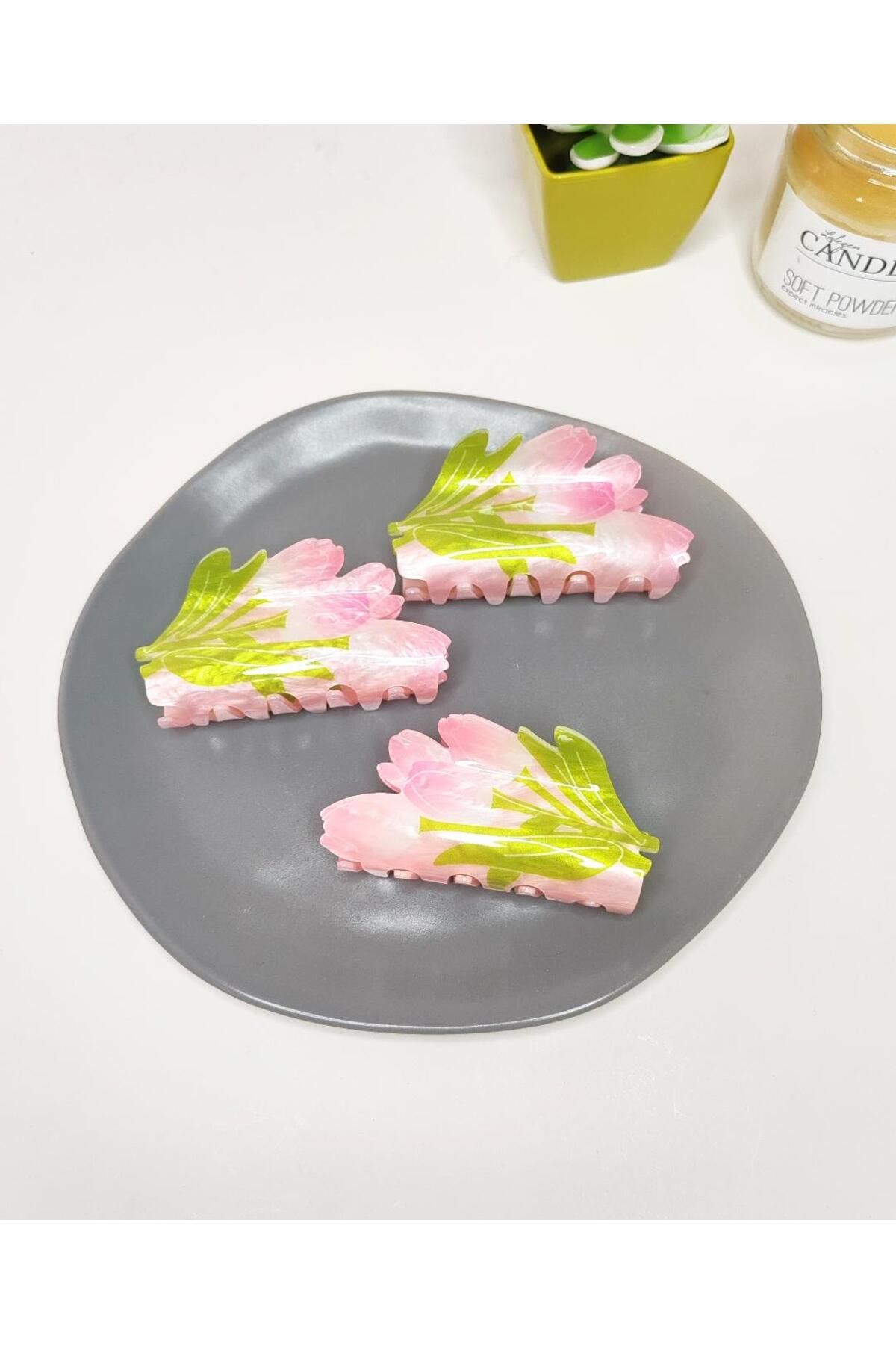 REBORN DESIGN Pembe Renk Gonca Gül Model 9 cm Mineli Kemik Mandal Toka