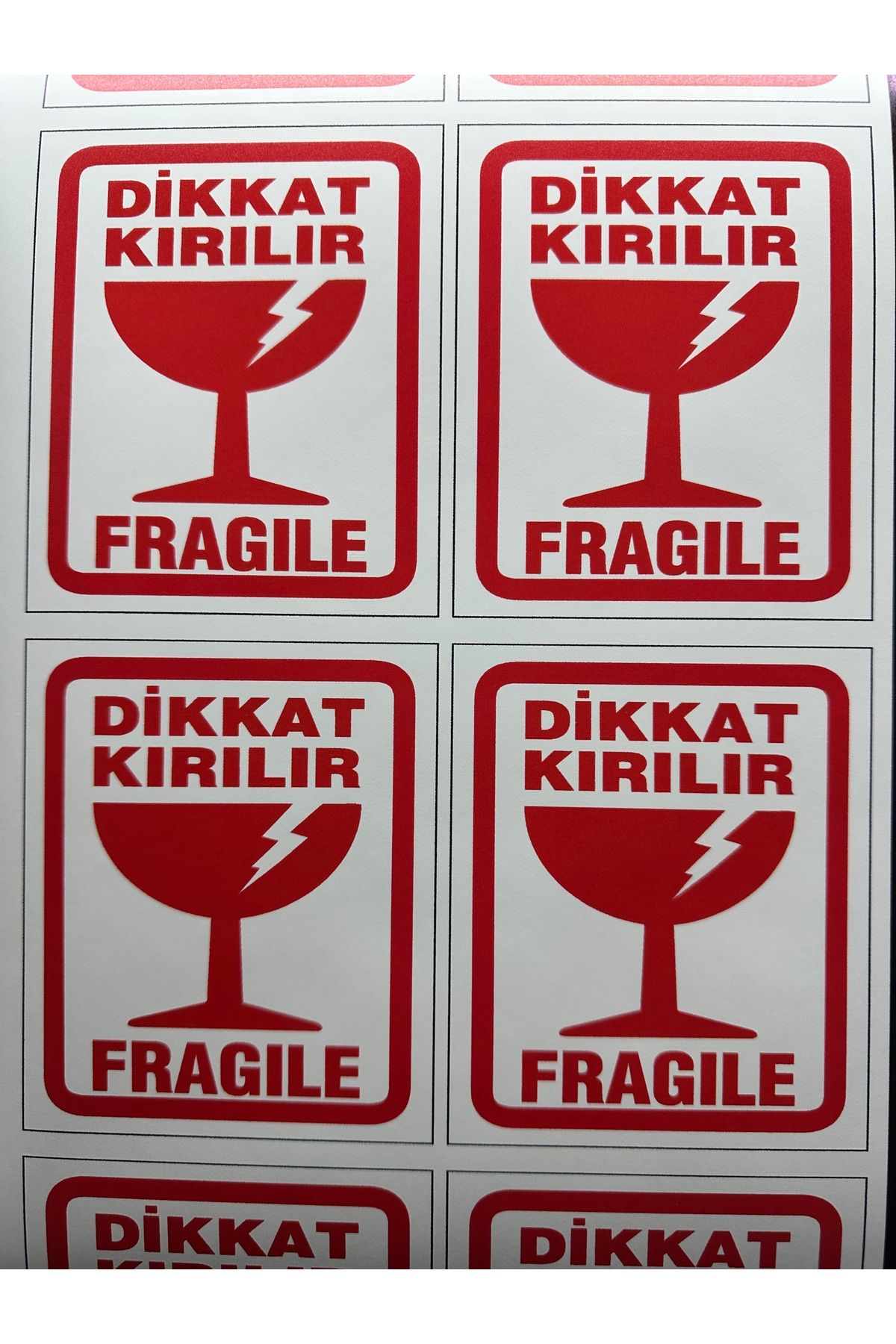 FTRMALZEMECİM Dikkat kırılır fragile yazılı yapışkanlı folyo 10x12 cm 50 adet