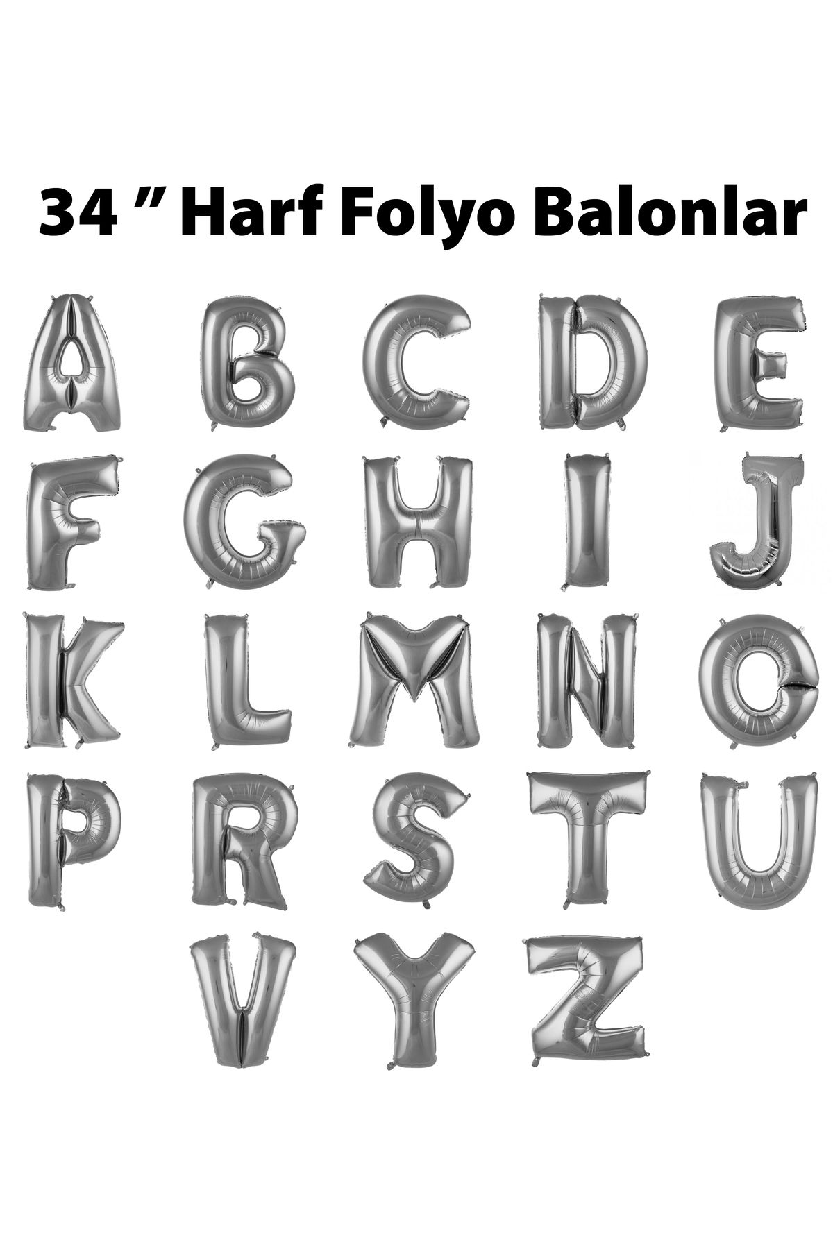 PARTİMİO PARTİ MALZEMELERİ Harf Folyo Balon Gümüş Renk 34'' (76cm)