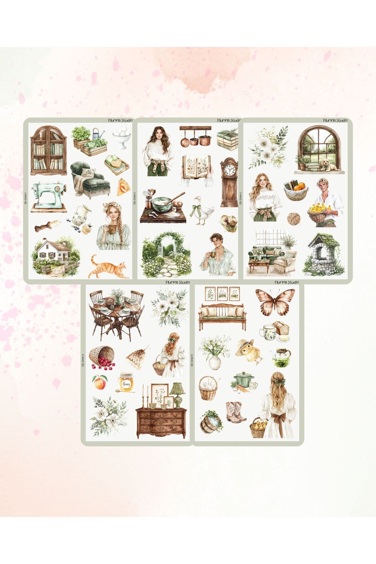 Flurina Studio Wild Flower 6 Sayfa Şeffaf Sticker Seti