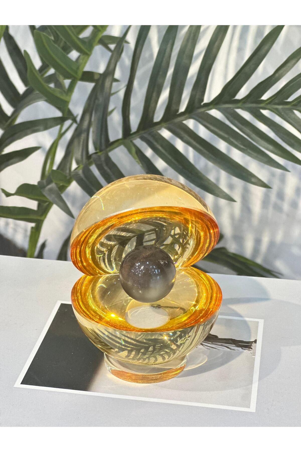 Pario Home Kristal Renkli İstiridye Biblo Düz Bal Rengi