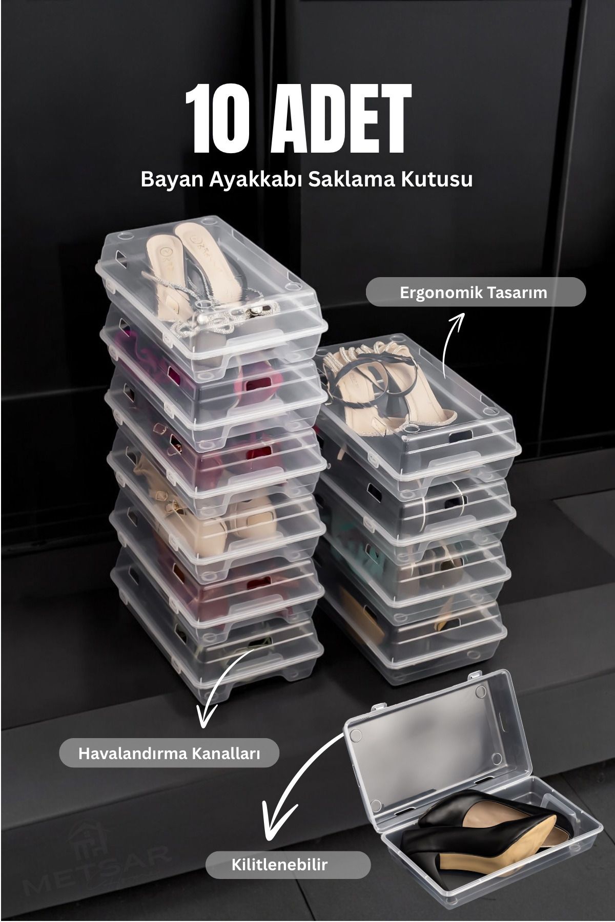 teknotrust 10'lu Şeffaf Ayakkabı Saklama Kutusu Seti, Pratik ve Düzenli Saklama Çözümü