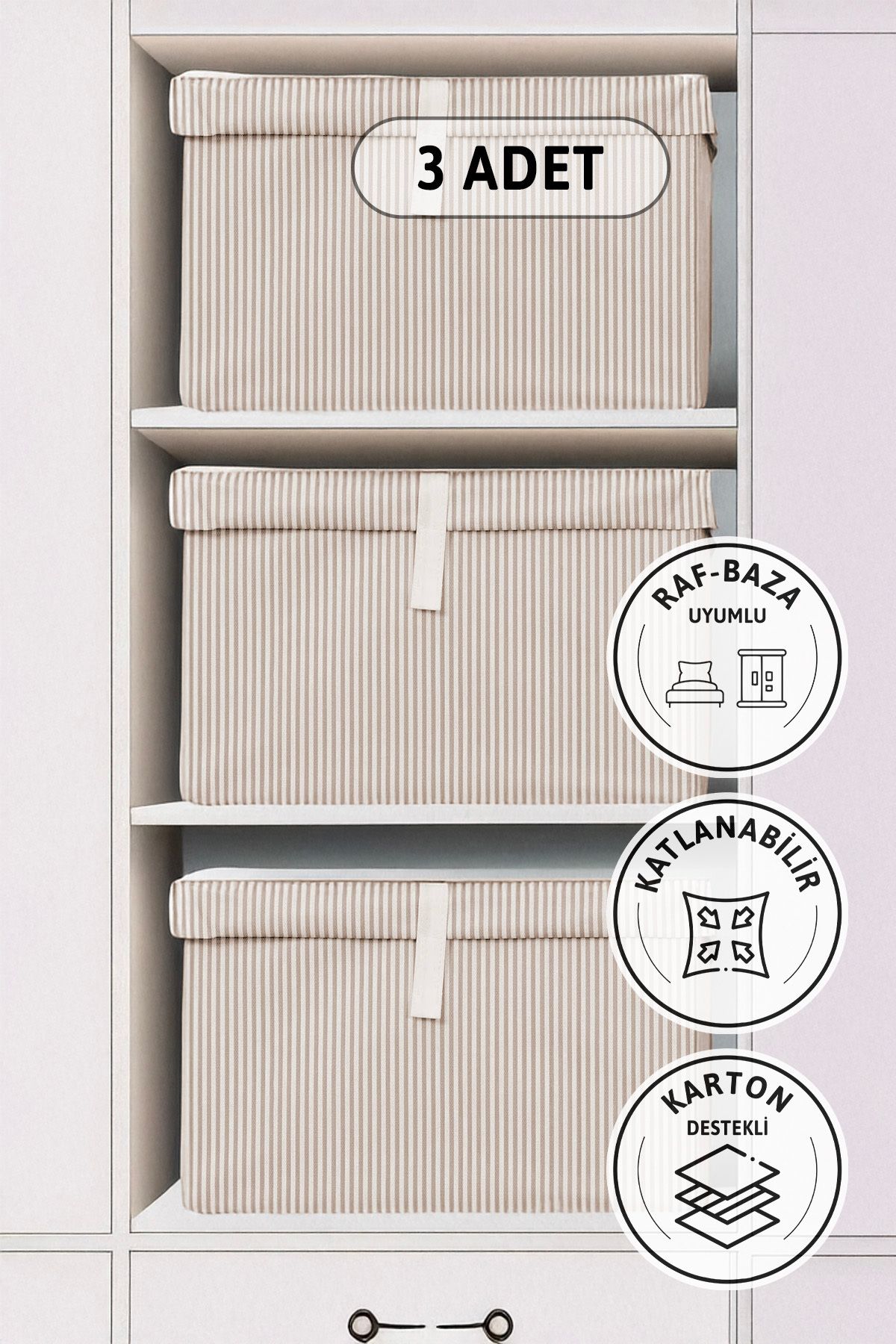 teknotrust Mini 3'lü kapaklı hurç seti, 40x30x26, şık ve kullanışlı kahverengi renk.