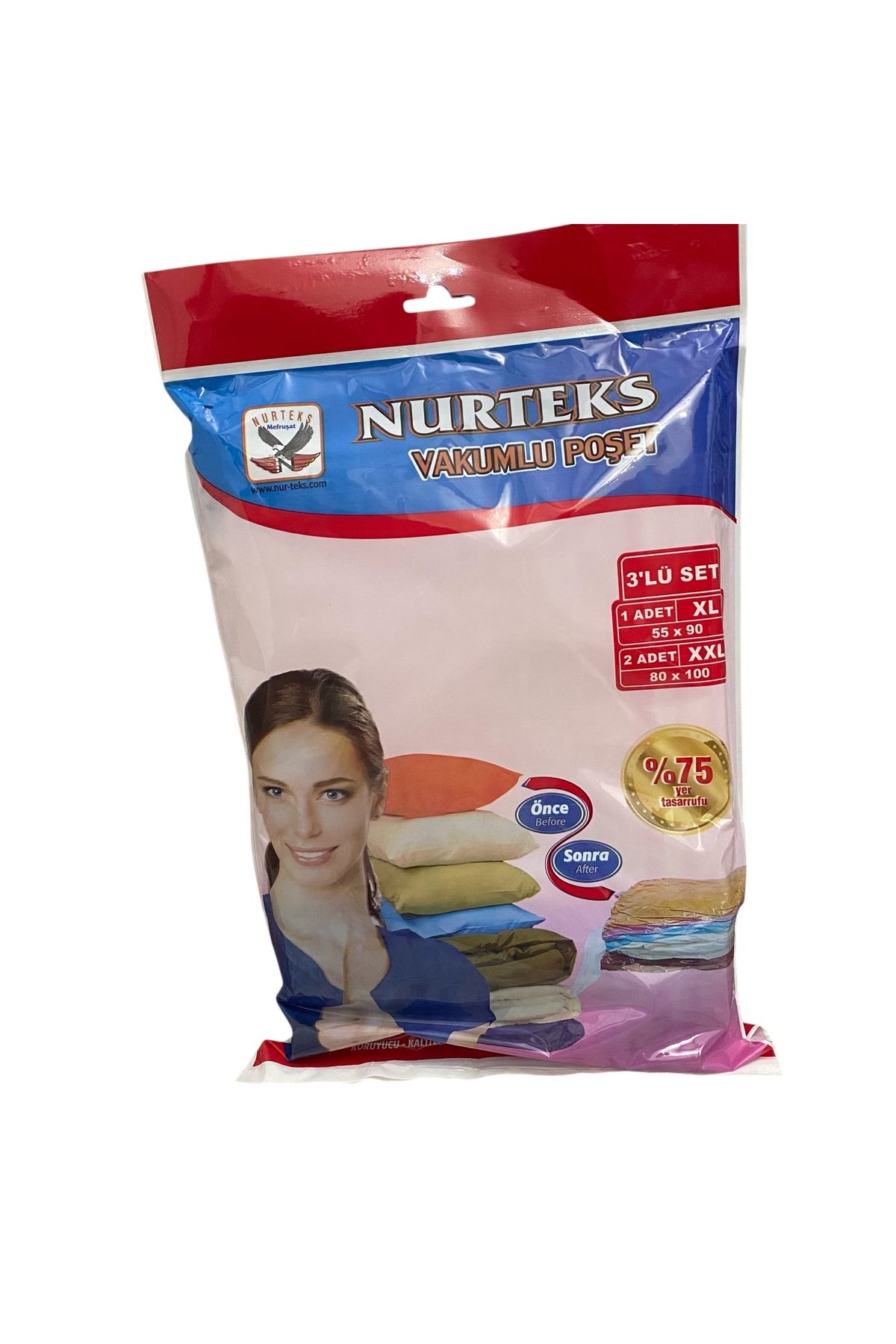 Nurteks 3’lü Vakumlu Hurç Seti – 1 Adet 55x90 cm, 2 Adet 80x100 cm | Yorgan Yastık Torbası