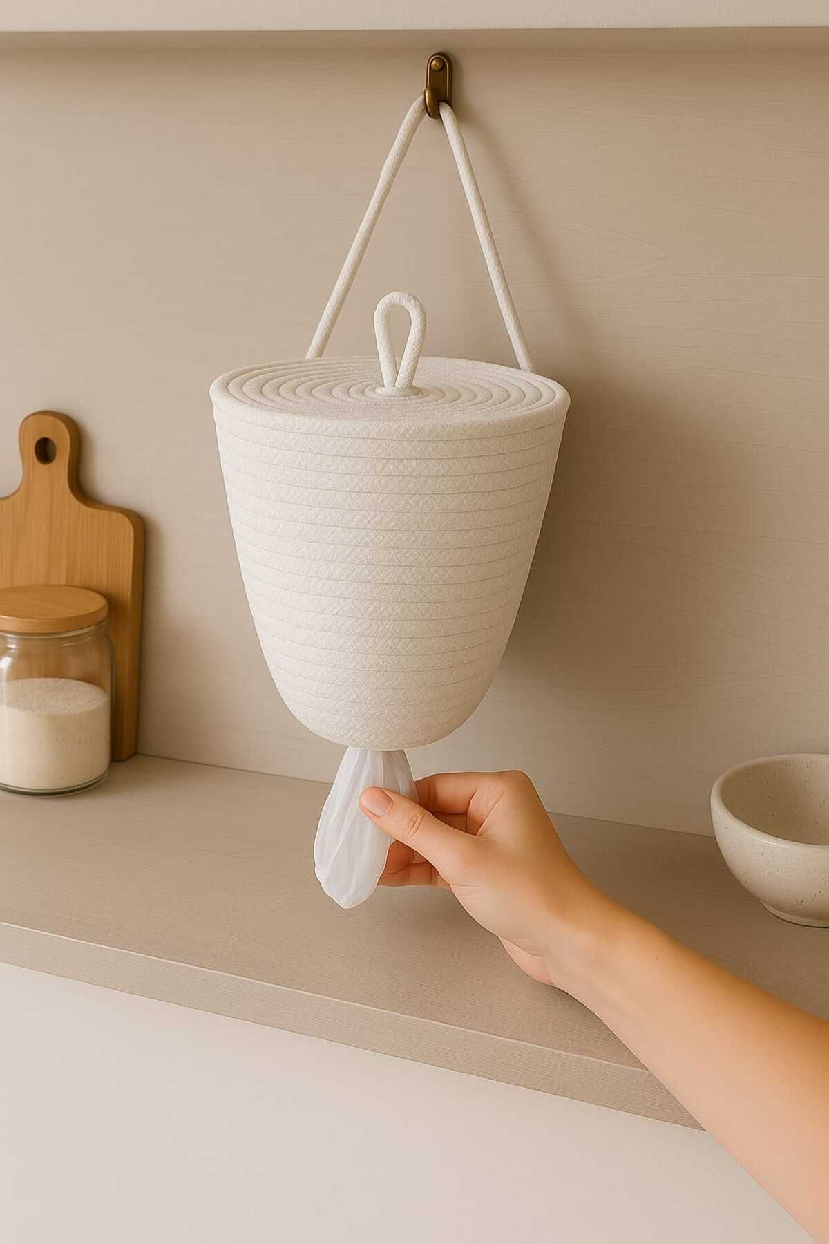 teknotrust Krem Renk Dekoratif Poşetlik Kapaklı Organizer 30x20 cm