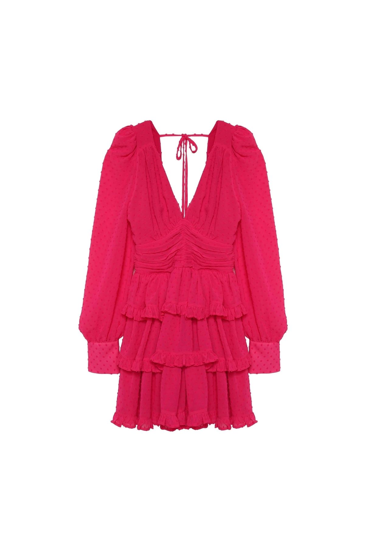 OllaCollection Fırfır Detaylı Elbise Fuşya