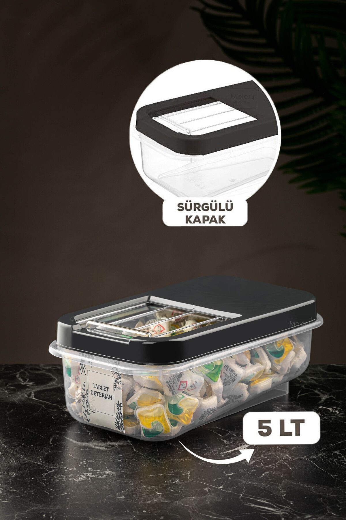 teknotrust 5 Lt Kayar Kapaklı Deterjan Saklama Kabı, Antrasit, Etiketli, Şık ve Kullanışlı