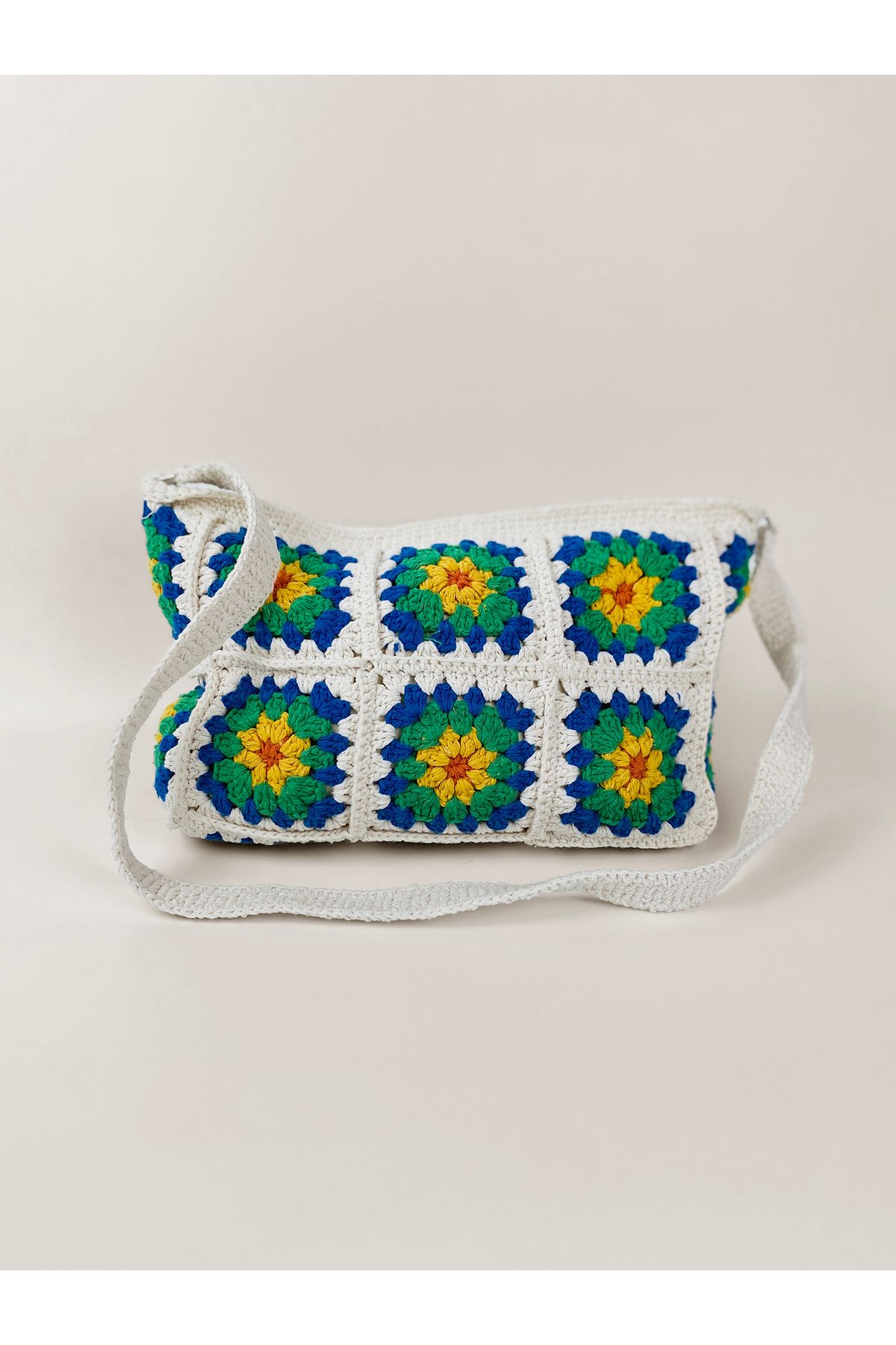 Voiste Renkli Granny Square Omuz Çantası | Handmade Vintage Bohem Stil