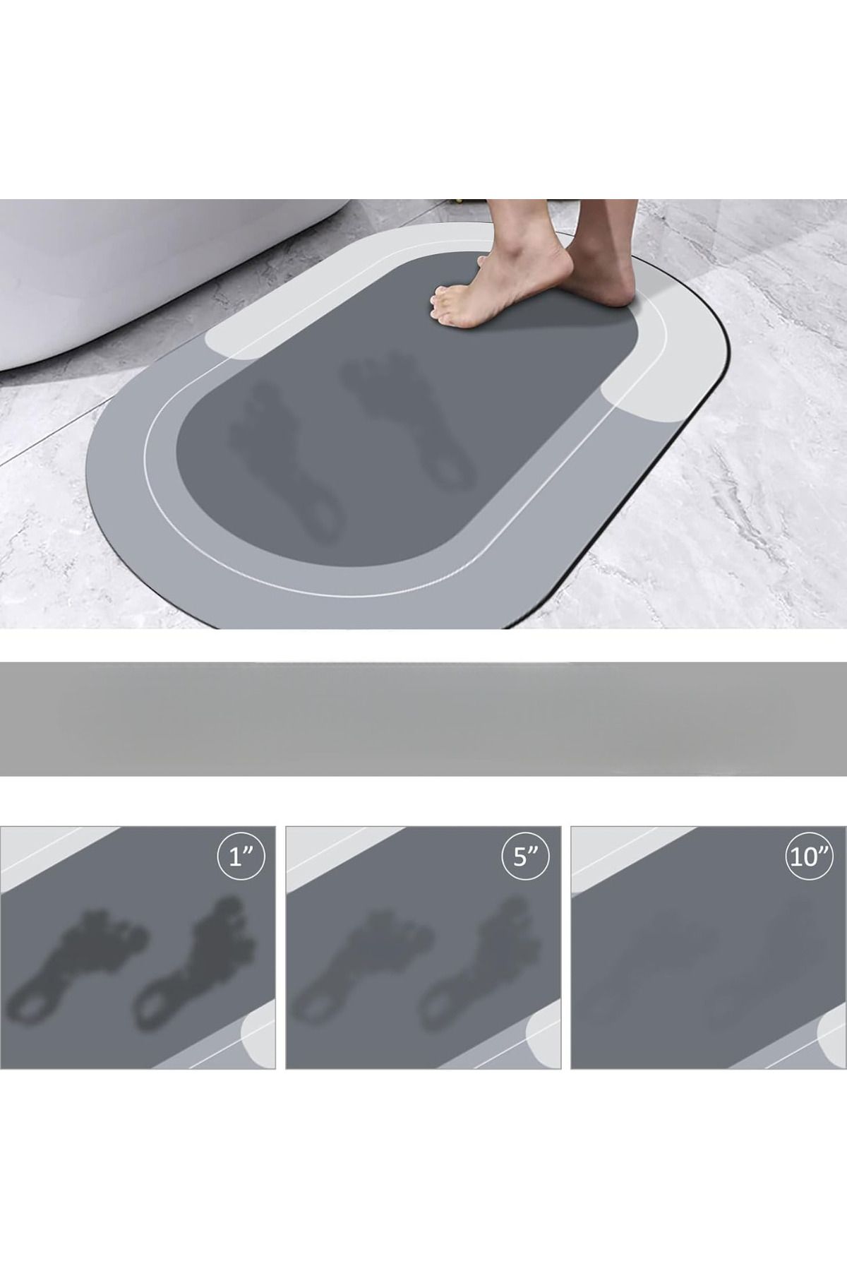 MAİN SHOP Oval Sihirli Su Emici Banyo Paspası Kaymaz Tabanlı Ayak Paspası 38x58 cm Yazısız Model M-60