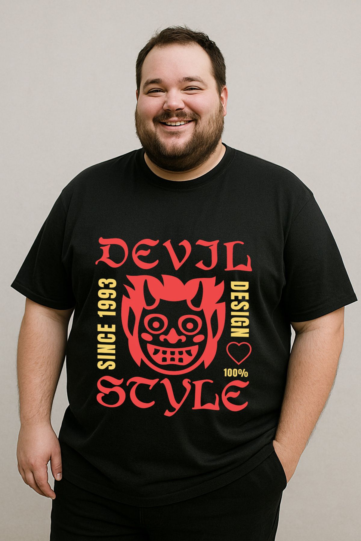 DogFish Siyah DevilStyleStreetwearHoodie Baskılı Tişört Şıklığa Özel