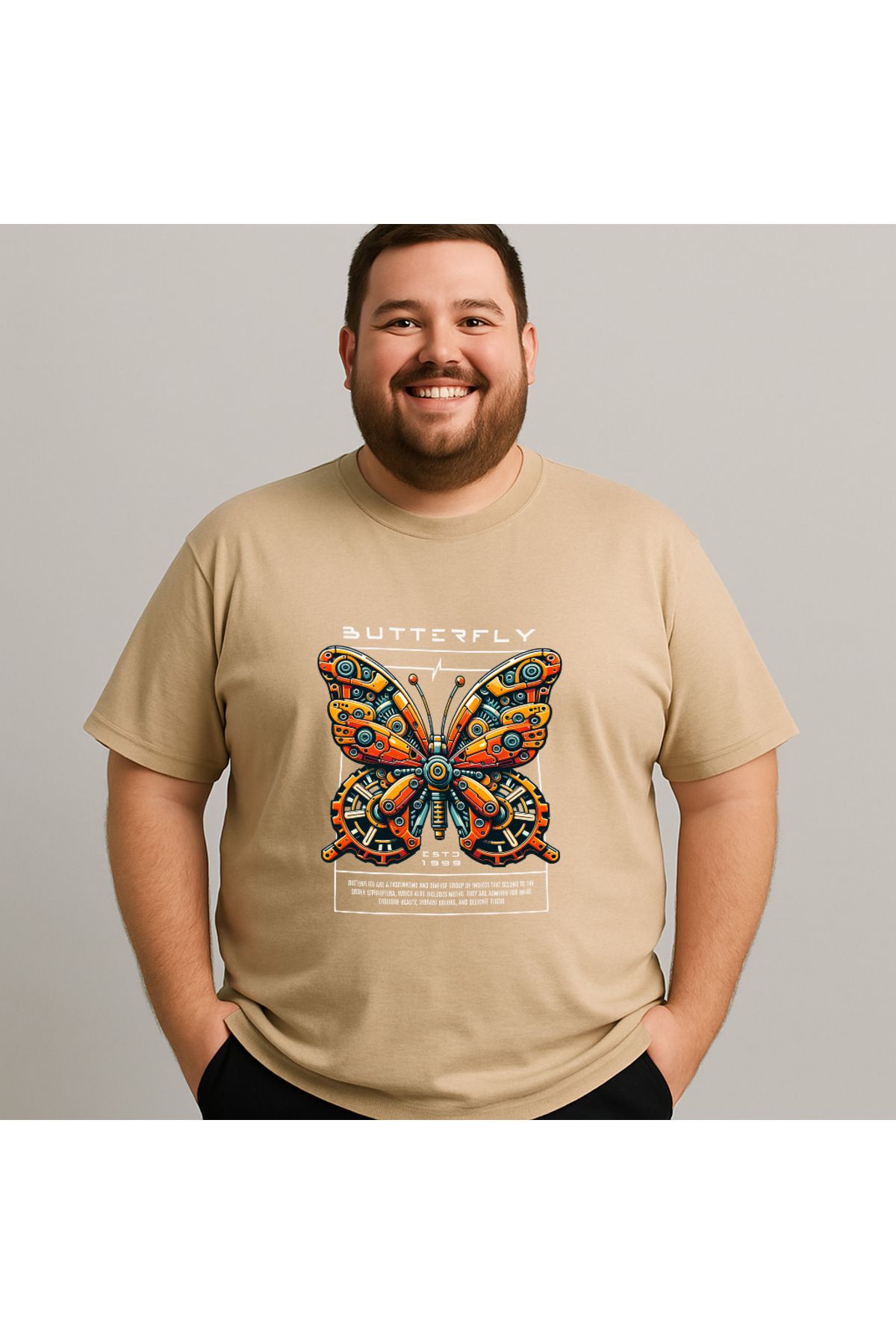 DogFish Bej ButterflyDesign Baskılı Tişört Şıklığa Özel