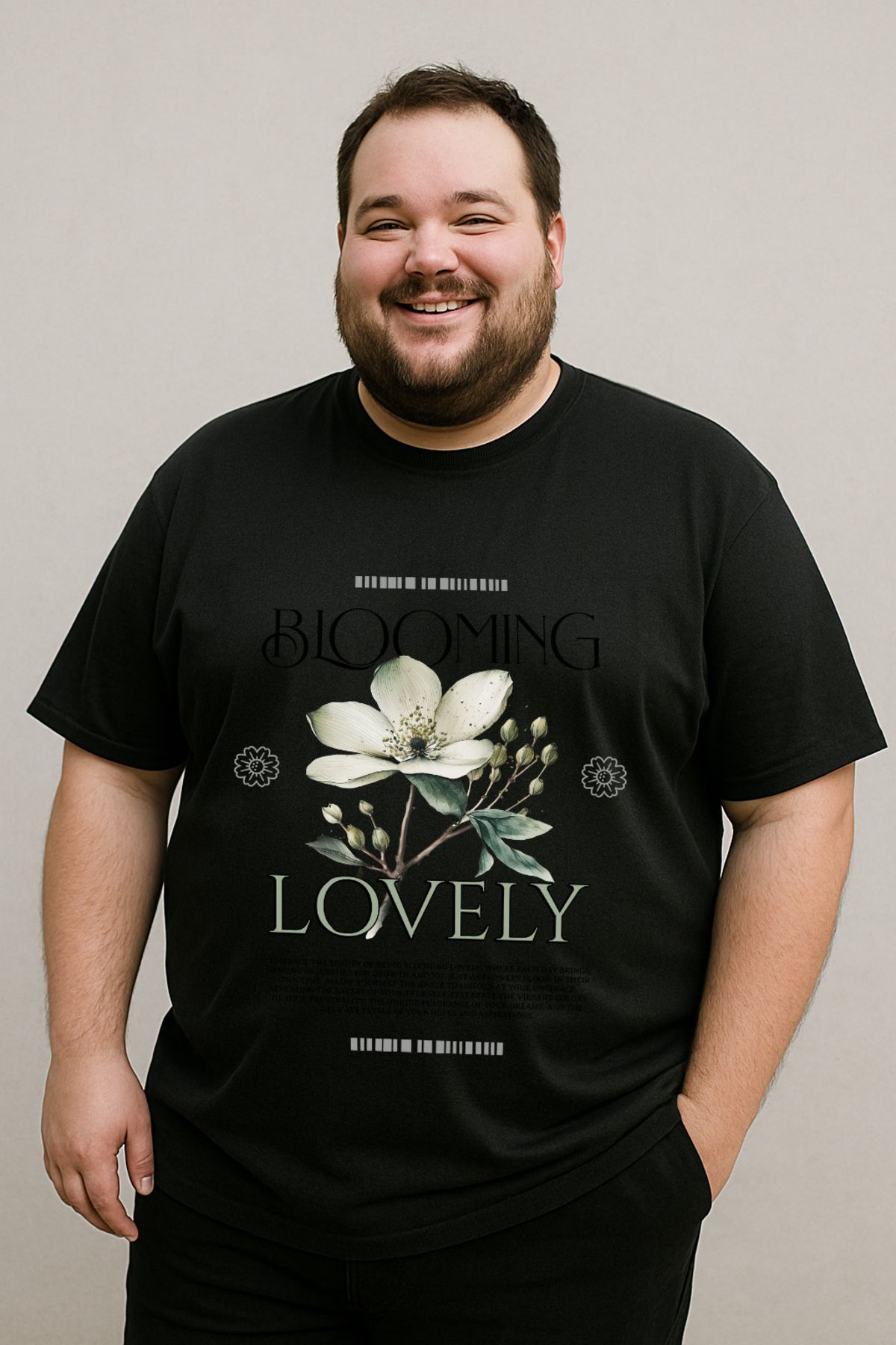 DogFish Siyah BloomingLovelyFlowers Baskılı Tişört Tarzın Tamamlayıcısı