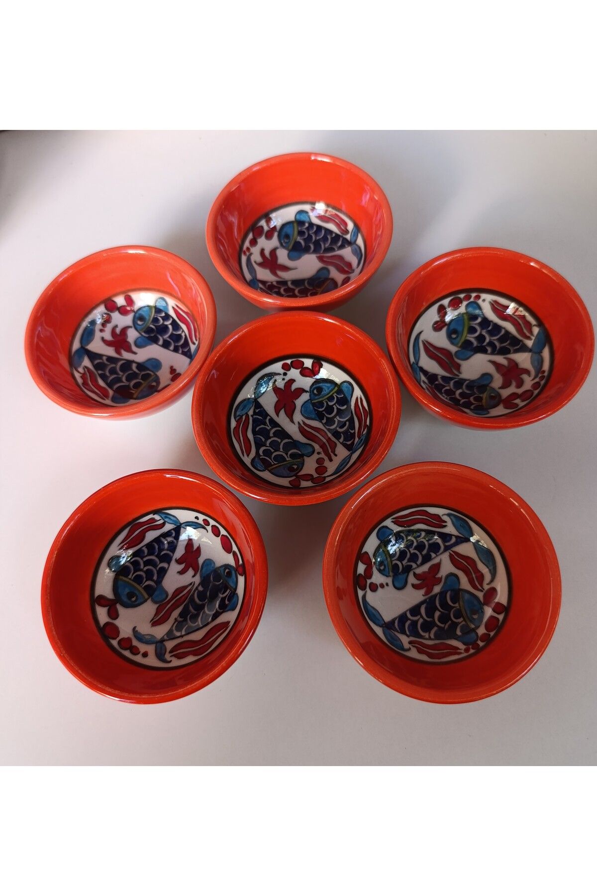shop El yapımı balık desenli 6'lı seramik 8 cm kase sunumluk sosluk reçellik