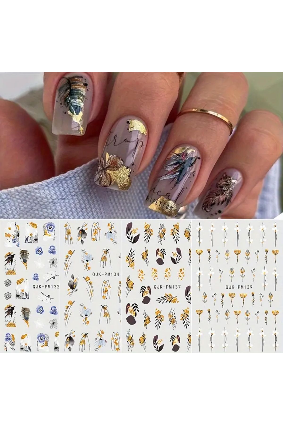 zeinapp Kendinden Yapışkanlı Farklı Çiçek Desenli Dörtlü Tırnak Sticker Nail Sticker