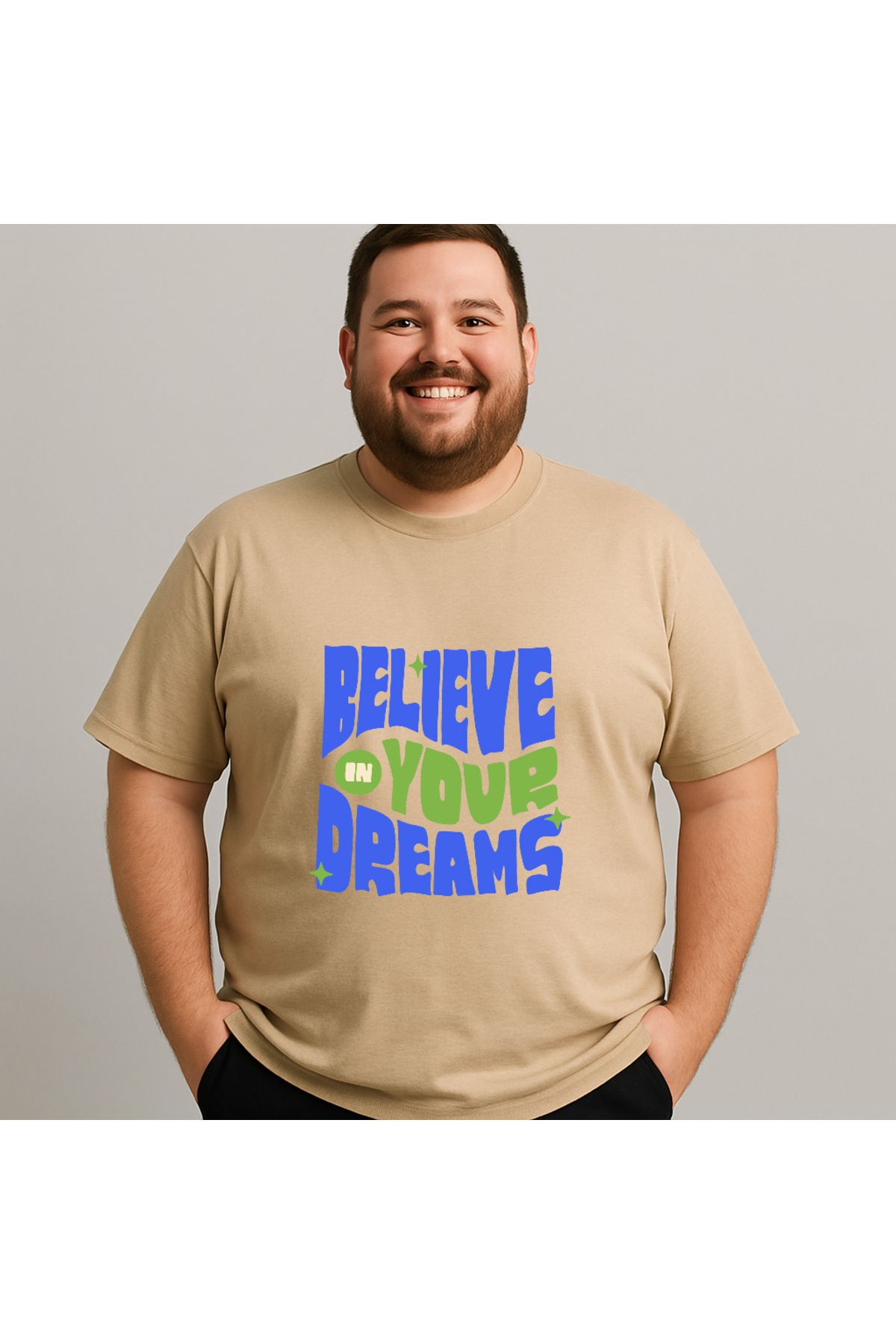 DogFish Bej BelieveinYourDream Baskılı Tişört Şıklığa Özel
