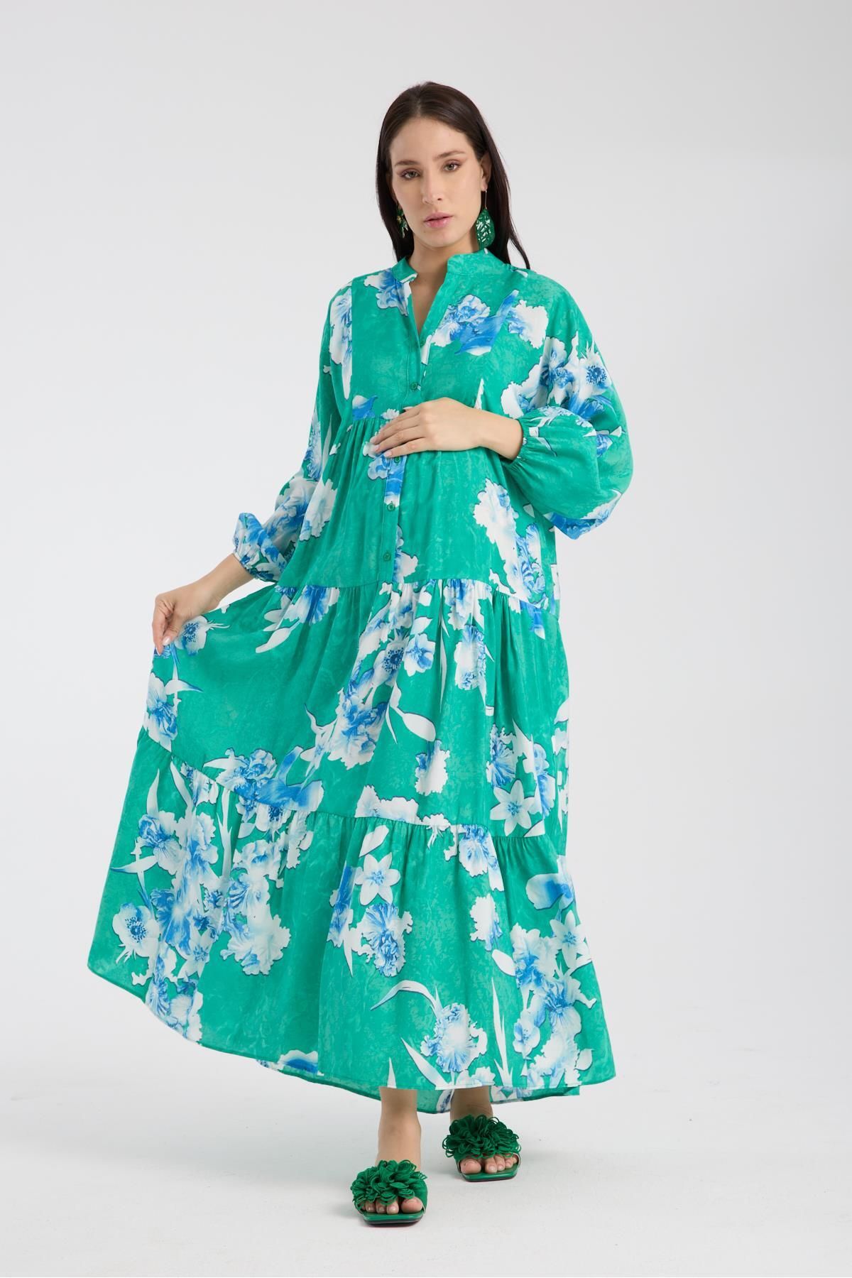 Işşıl IŞŞIL 34951-Lyosell Çiçekli OverSize Hamile Giyim Elbise
