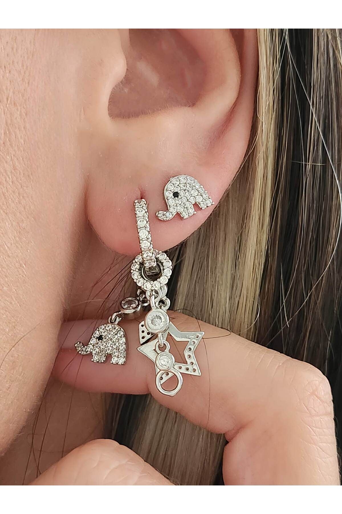 Eva Takı Store Fil Yıldız Charm Model Çelik Küpe