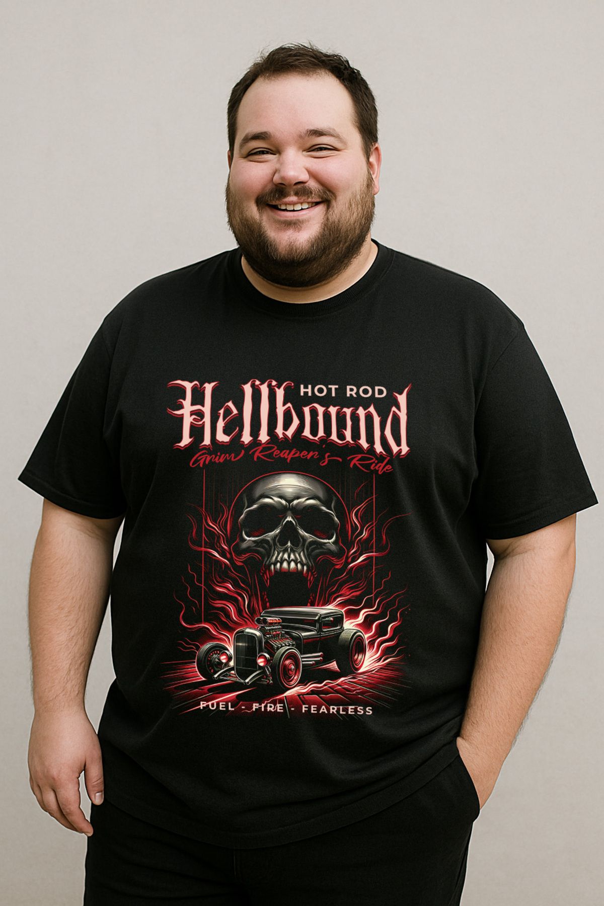 DogFish Siyah HellboundHotRod Baskılı Tişört Şıklığa Özel