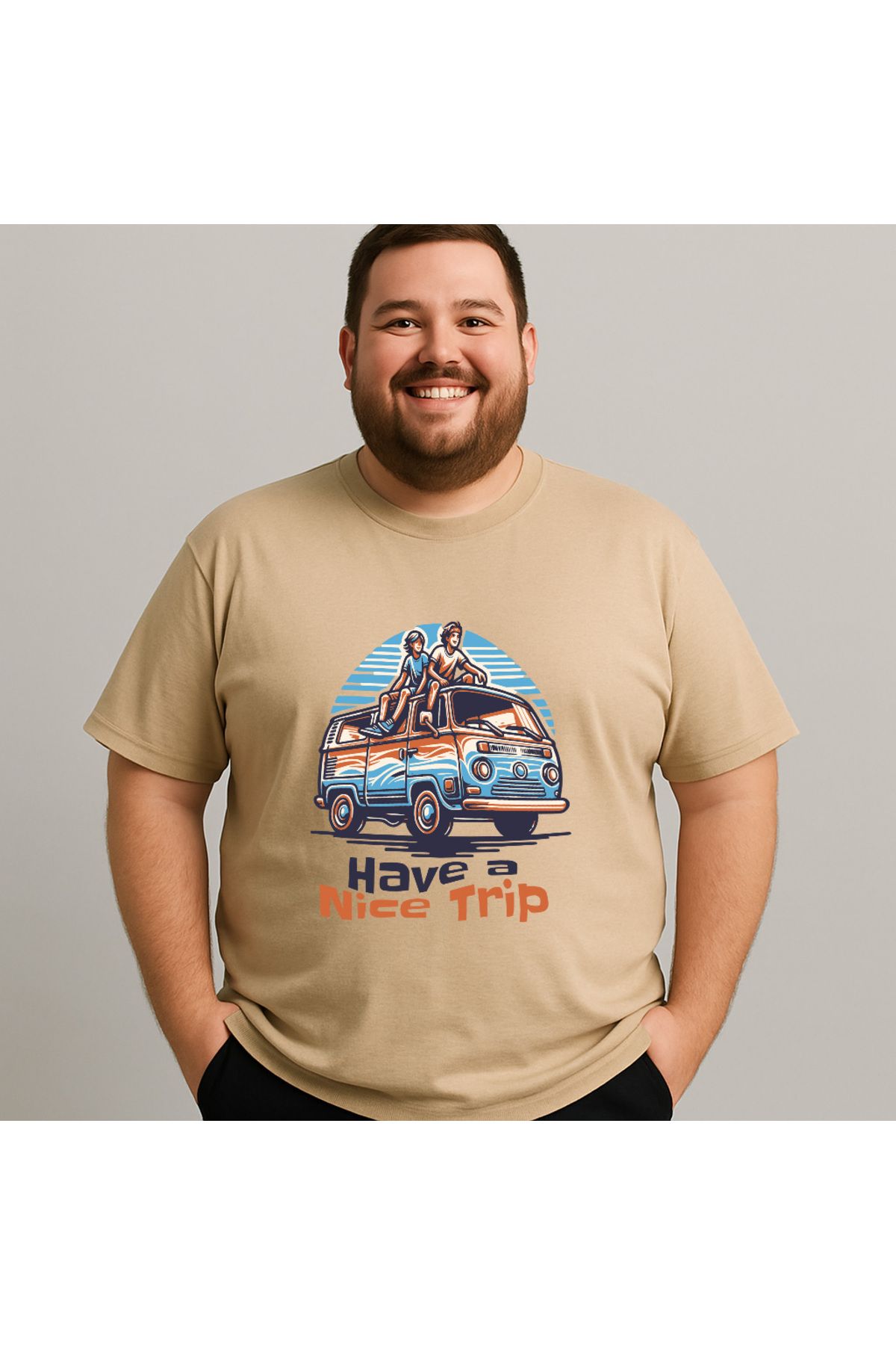 DogFish Bej HaveaNiceTripSummerVanlife Baskılı Tişört Tarzın Tamamlayıcısı