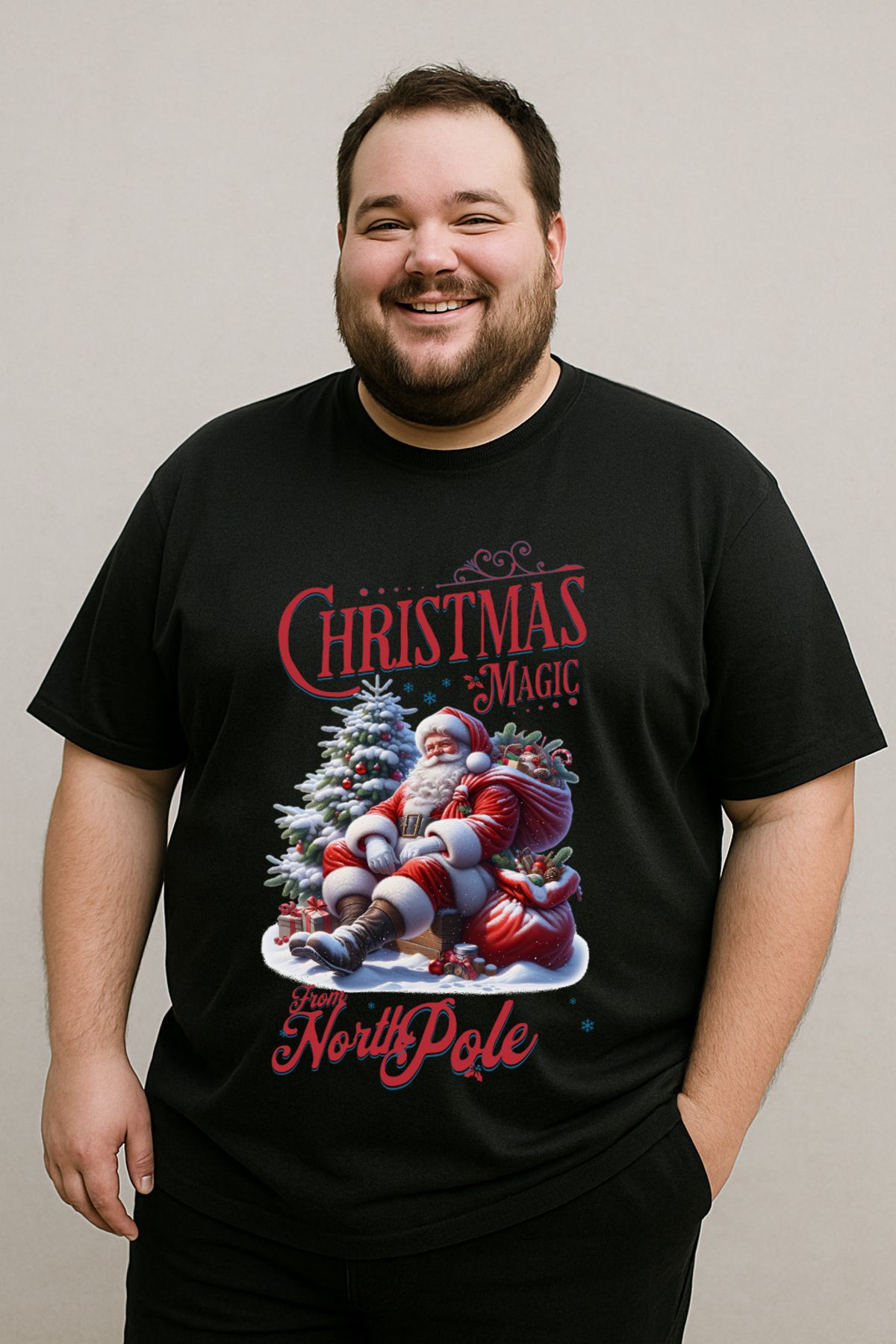 DogFish Siyah ChristmasMagicFromNorthPole Baskılı Tişört Şıklığa Özel