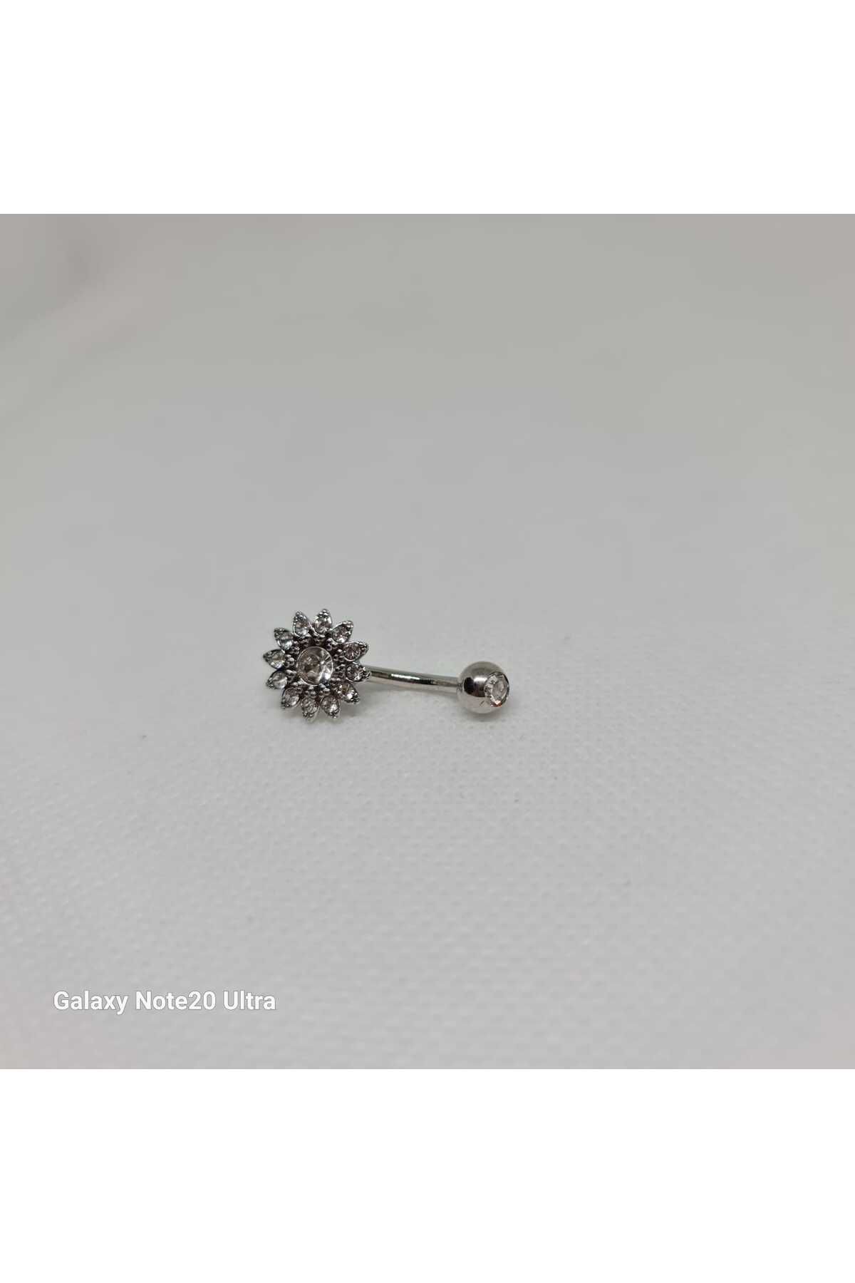 Store 316L Çiçek Temalı Zirkon Taşlı Paslanmaz Çelik Göbek Piercing